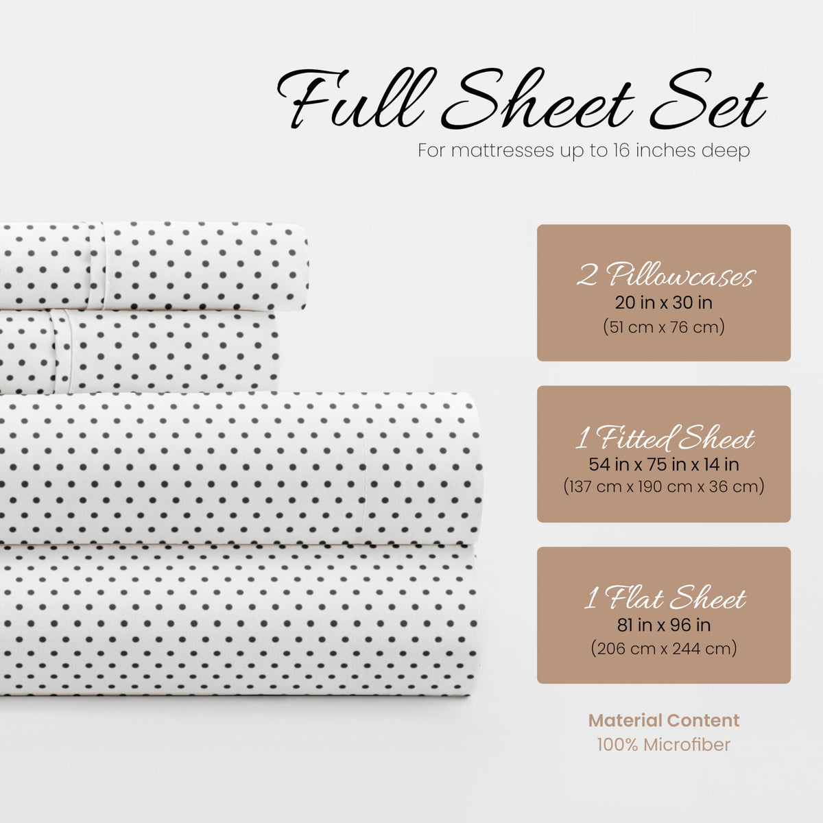 Linen Market Double-Brushed Patterned Microfiber Full Sheet Set 4 Piece – Oeko-TEX Certified Ultra Soft & Wrinkle-Free - 16" Deep Pocket Sheets - Easy Care Full Size - Stippled Gray