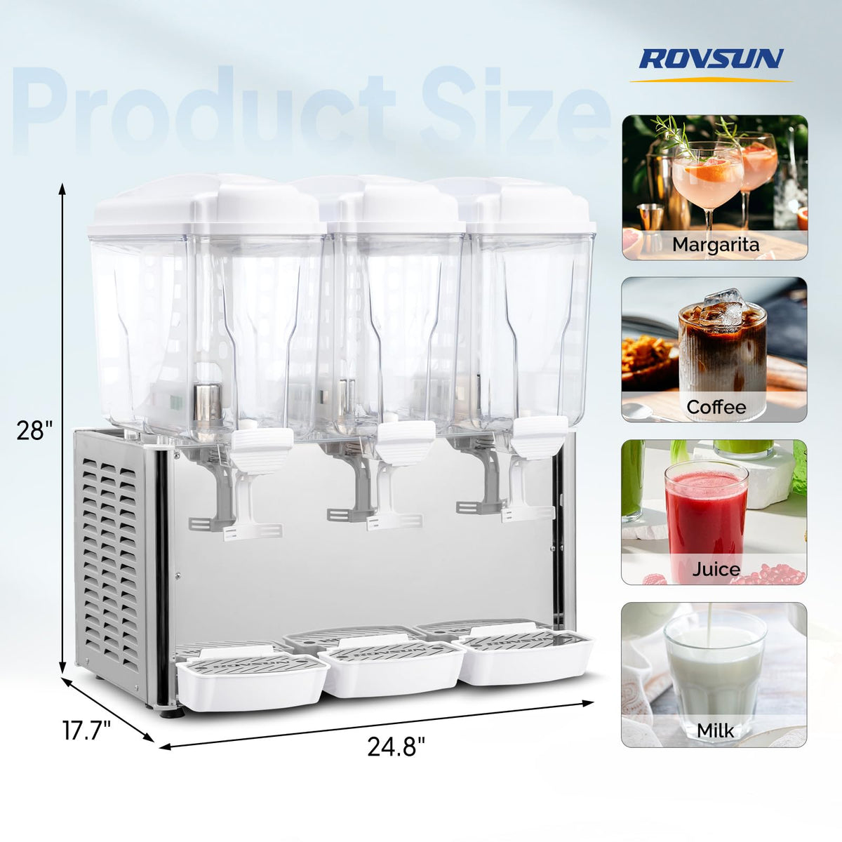 ROVSUN 14.4 Gallon/54L Commercial Beverage Dispenser Drink Dispenser, 18L X 3 Tanks Commercial Juice Dispenser Stainless Steel with Thermostat Controller for Home Restaurant Bar Party 110V/60HZ