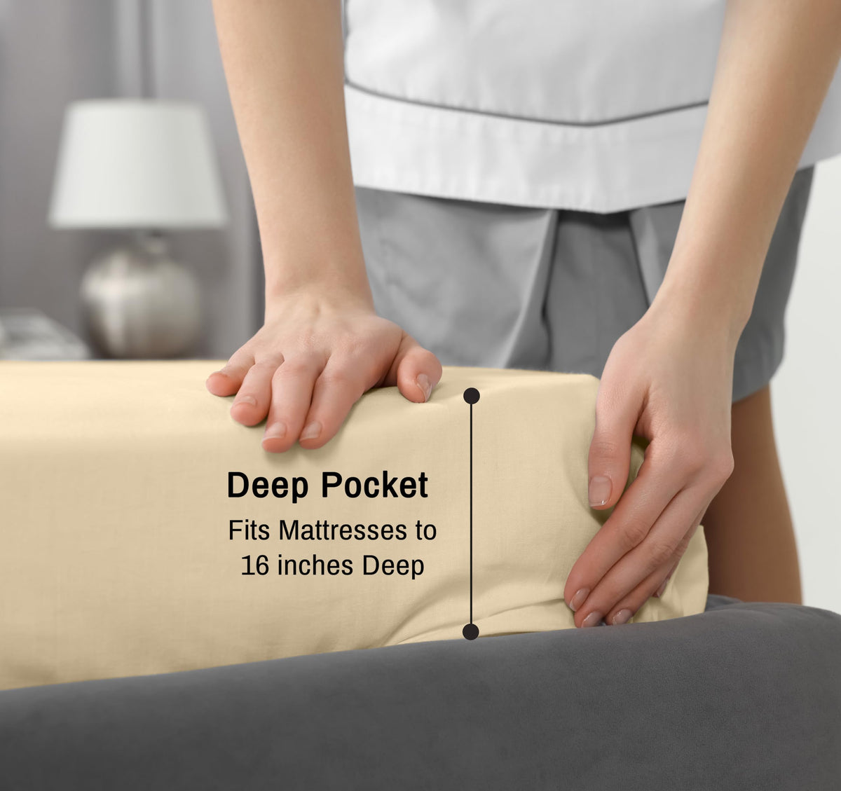 RUVANTI 100% Cotton Percale Sheets Queen Size – Crisp Cooling Bed Sheets for Hot Sleepers, Deep Pocket 16”, Soft Breathable & Durable Hotel-Style 4 Piece Set, Beige