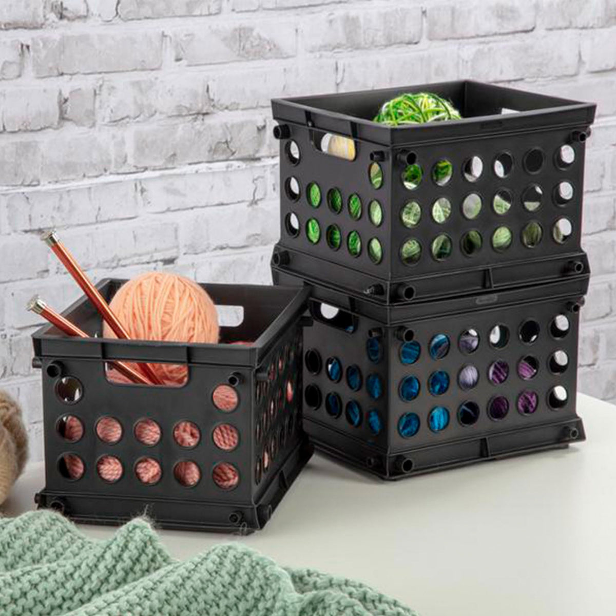 Sterilite Mini Crate, Stackable Plastic Storage Bin with Handles, Organize Home, Garage, Office, School, Dorm Room, Black, 36-Pack