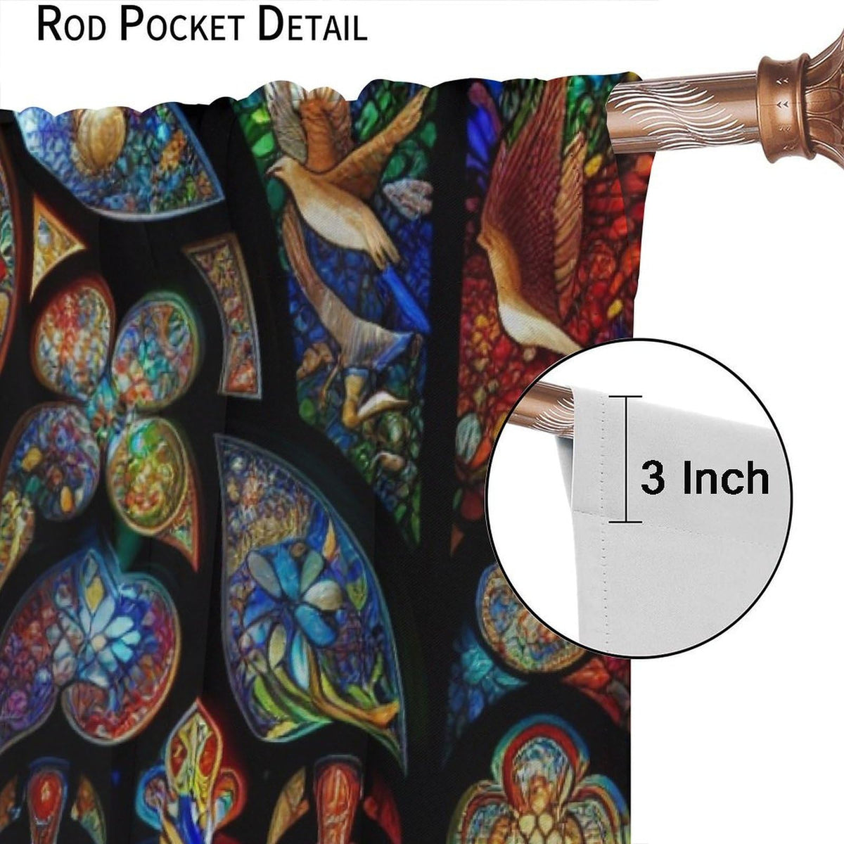 FengMingRui Fantasy Stained Glass Curtains Dream Forest Bird Geometric Patchwork Abstract Window Treatments for Kids Boys Girls Bedroom Living Room Window Drapes 42" W X 45" L