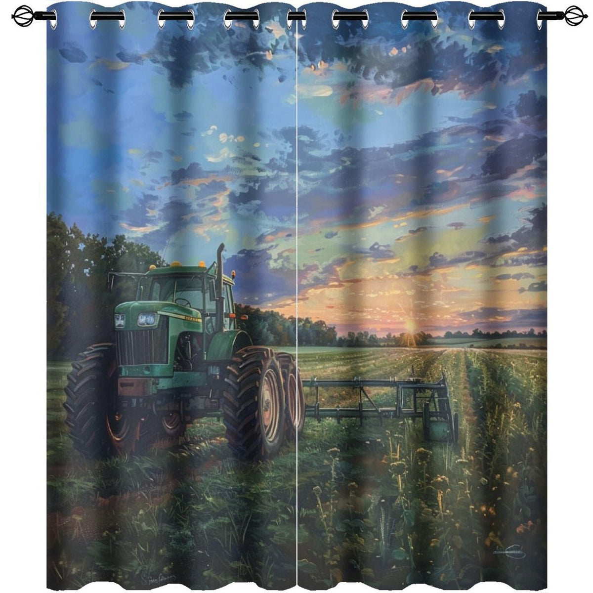 HDESDIS Tractor Rustic Field Curtains for Bedroom, Farmhouse Sunset Sky Grommet Blackout Curtains Thermal Insulated Window Drapes for Living Room, 21W x 45L, 2 Panels