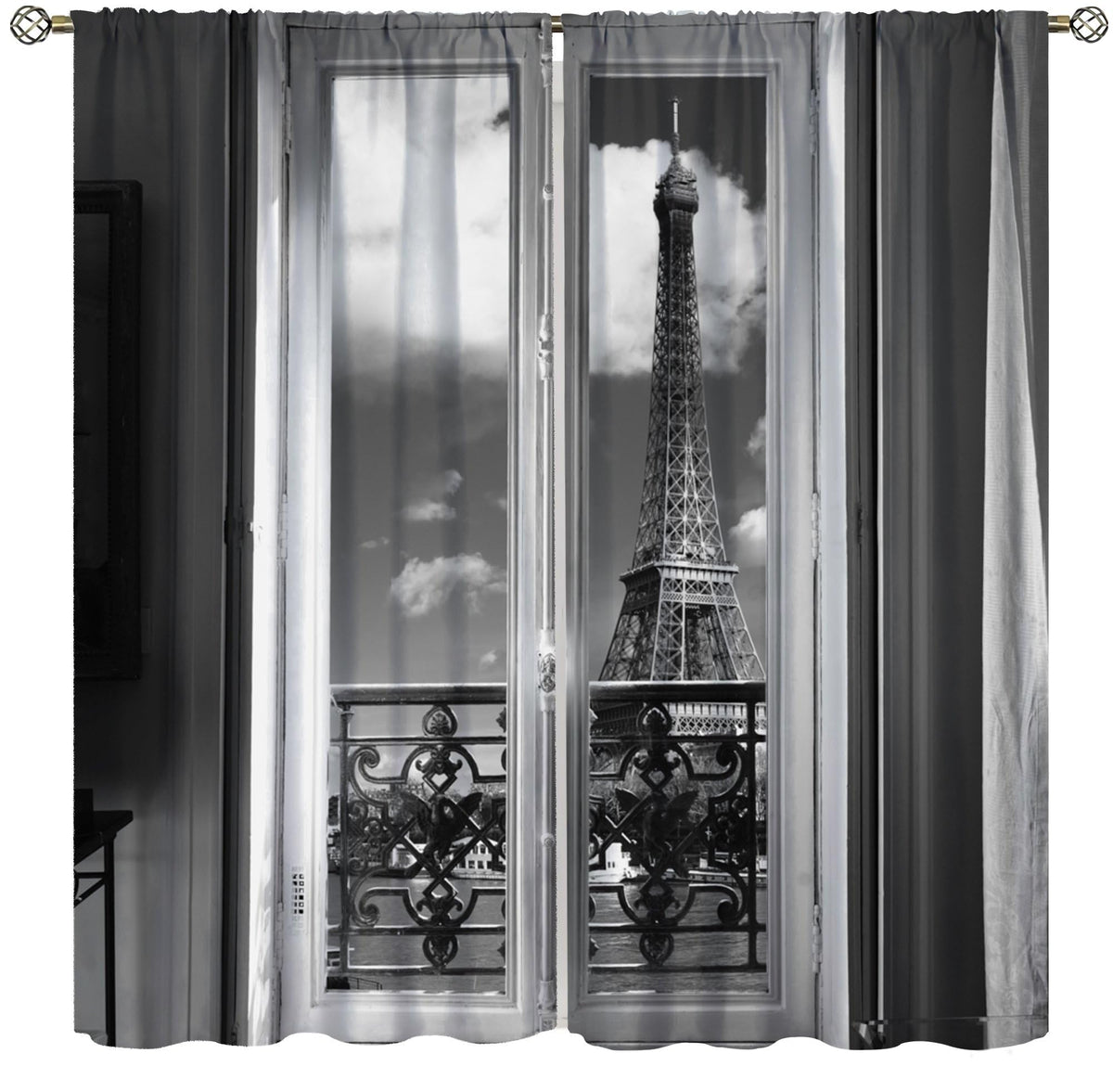 AAVEUP Paris Tower Curtains,Girl Simple Romantic European City Architecture Eiffel Tower Landscape Windows Treatments Rod Pocket Drapes for Kids Room Living Room Bedroom 41x44.5in