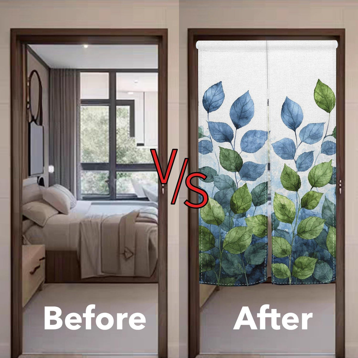 Leowefowa Long Style Japanese Noren Doorway Curtain Spring Summer Green Leaves Printed Door Curtain Tapestry Window Treatment for Hanging Bedroom Partition Kithchen Bathroom Home Decor, 33.5"x 70.9"