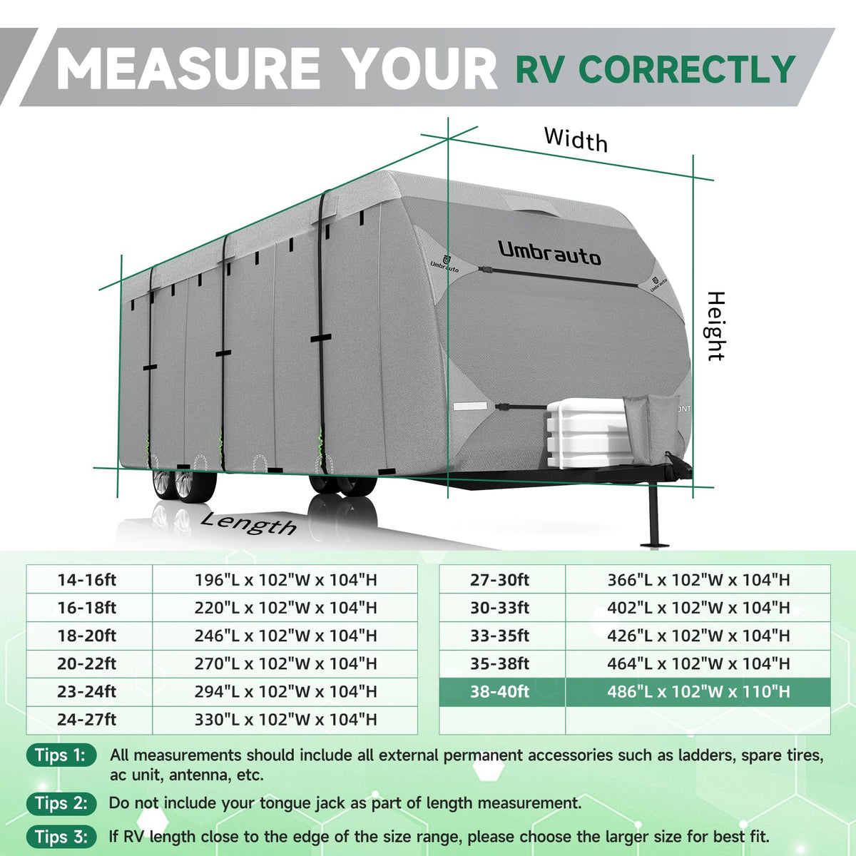 Umbrauto RV Cover Fits 30-33ft Travel Trailer: Lightweight, Waterproof Camper Cover for Toy Hauler, Winter Campsite, with Gutter Covers, Tongne Jack Covers, Windproof Straps