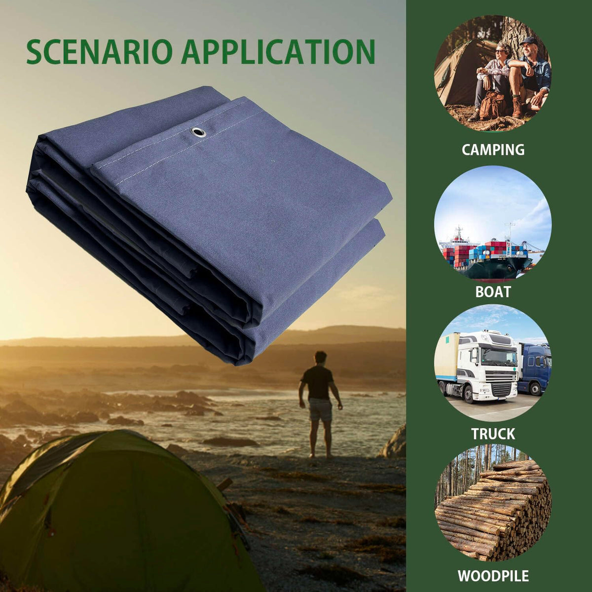 FoundGo Canvas Tarp 10x24 ft Heavy Duty Waterresistant Tarps with Grommets, UV Resistant, 22 Mil Tarpaulin,14 oz Durable Cloth Covers for Car, Roof, Boat, Camp, Canopy, Woodpile with Ropes-Blue