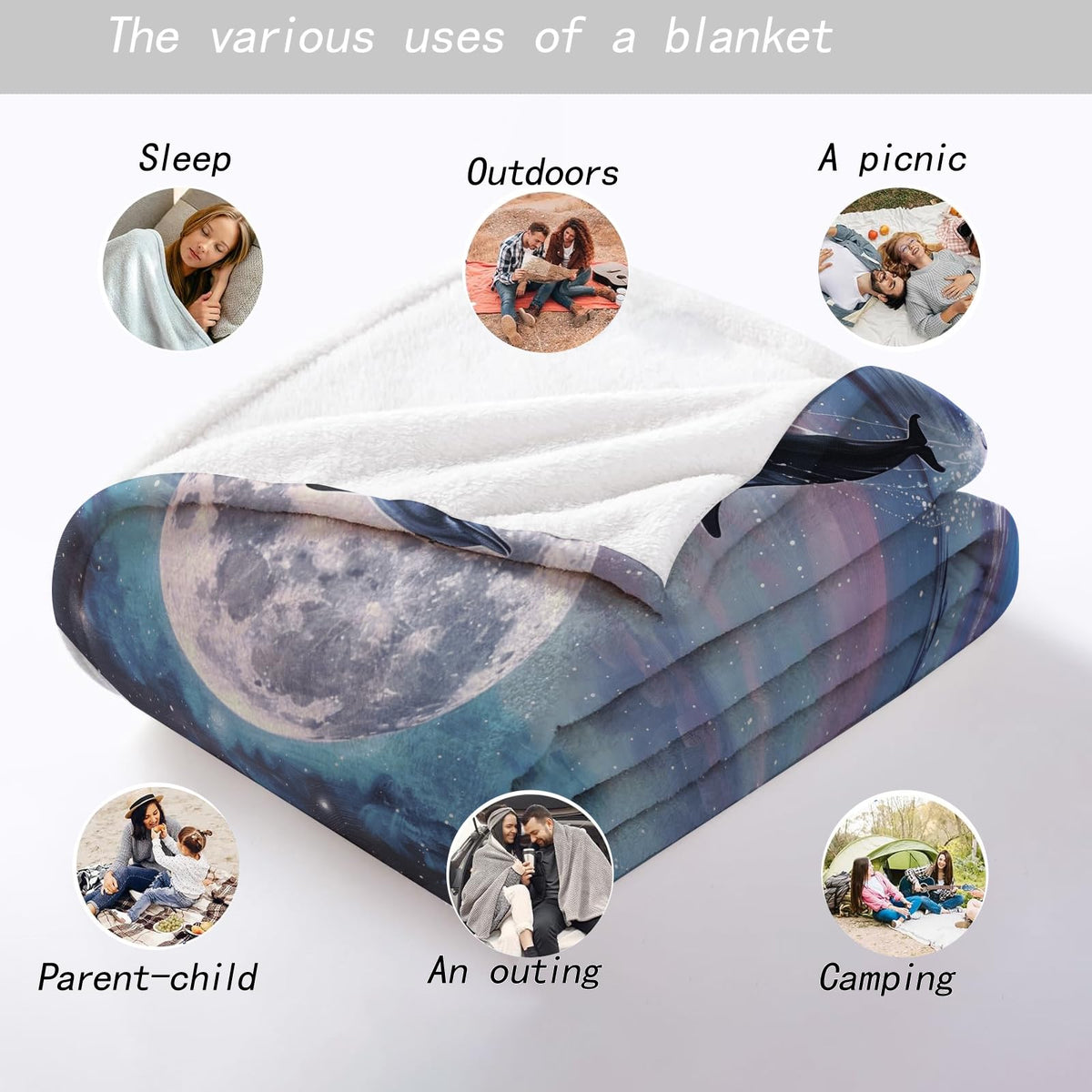 MIEPOS Dolphin and Moon Throw Blanket - Soft, Cozy, Lightweight Flannel, Warm, Plush, Fuzzy Decor for Couch, Office, Travel - Mystical Night Sky and Ocean Design 50×60 Inch