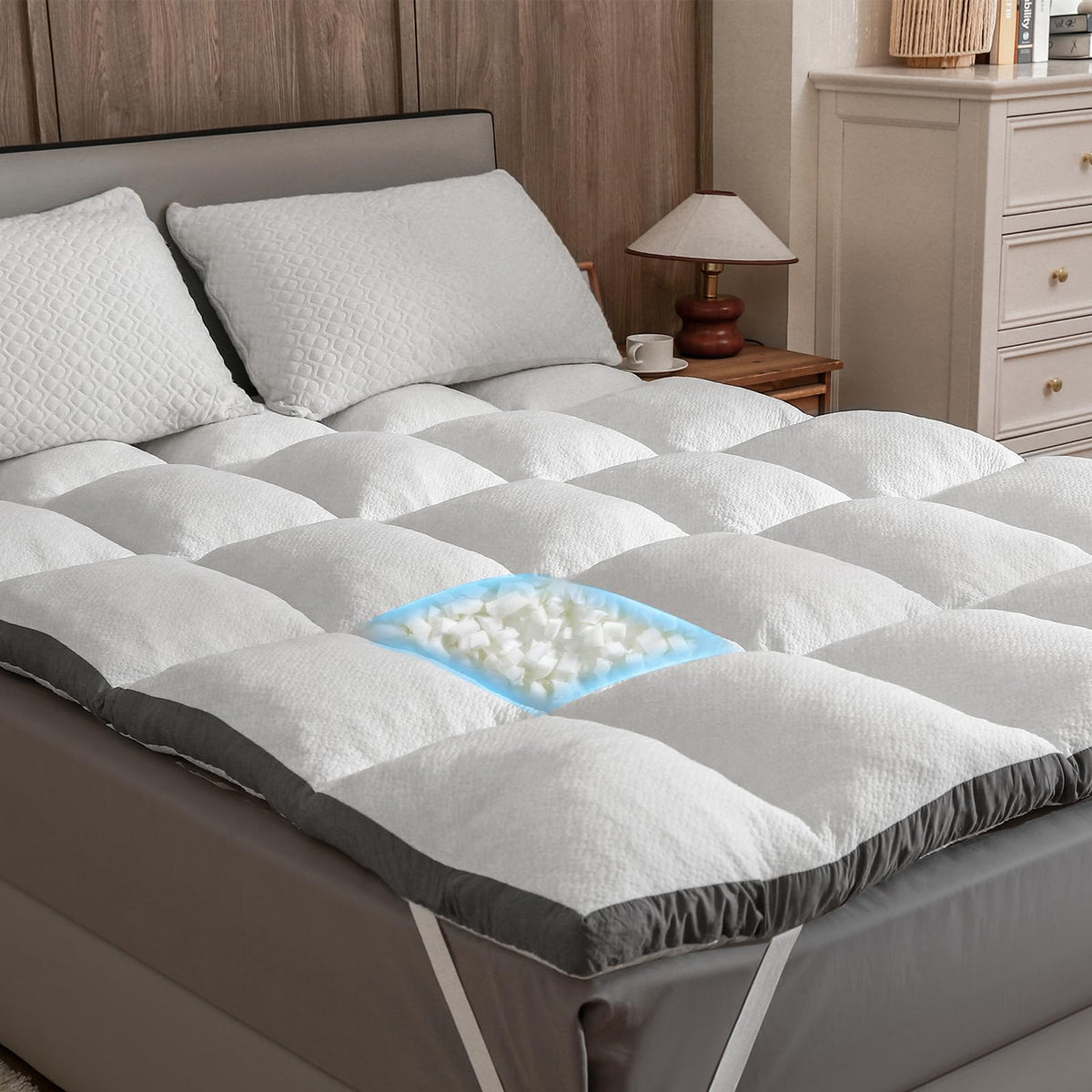 Rainmr Memory Foam Mattress Topper Twin - 2000GSM Pillow Top Mattress Topper Twin Size, Extra Thick Soft Bed Topper for Dorm & Back Pain Relief, White, Oeko-TEX Certified
