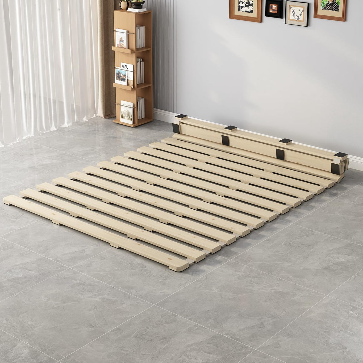 LOBOTOU Floor Bed Frame Japanese Futon Tatami Mat Breathable and Moisture-Proof, The Support Board Under The Mattress (Queen)