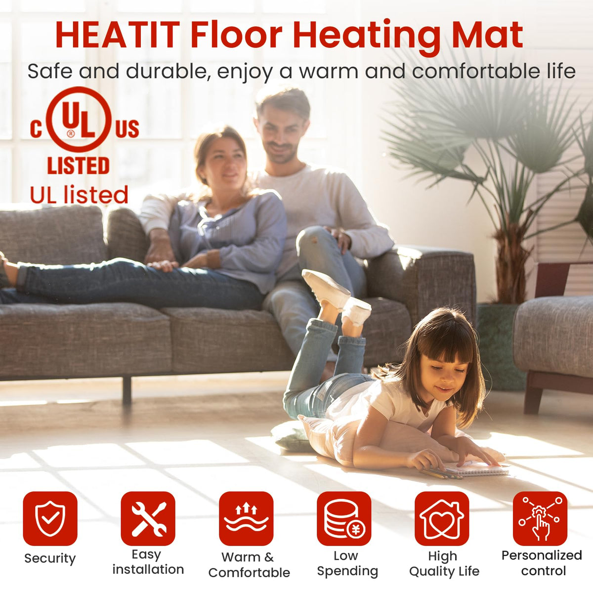 10 sqft HEATIT Warmmat Electric Radiant Self-Adhesive Floor Heat Heating System & ET-7A Thermostat & Alarm Monitor