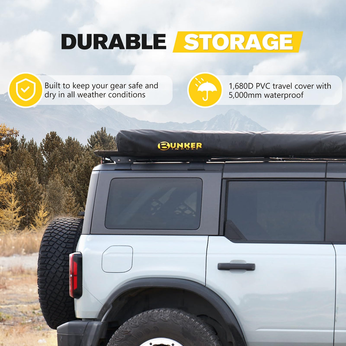 BUNKER INDUST 270 Degree Awning Free Standing, Vehicle Overland Awning Built-in LED Light - Three Colors, Car Passenger Side, Waterproof Wind Resistant for SUV Van Truck Camper