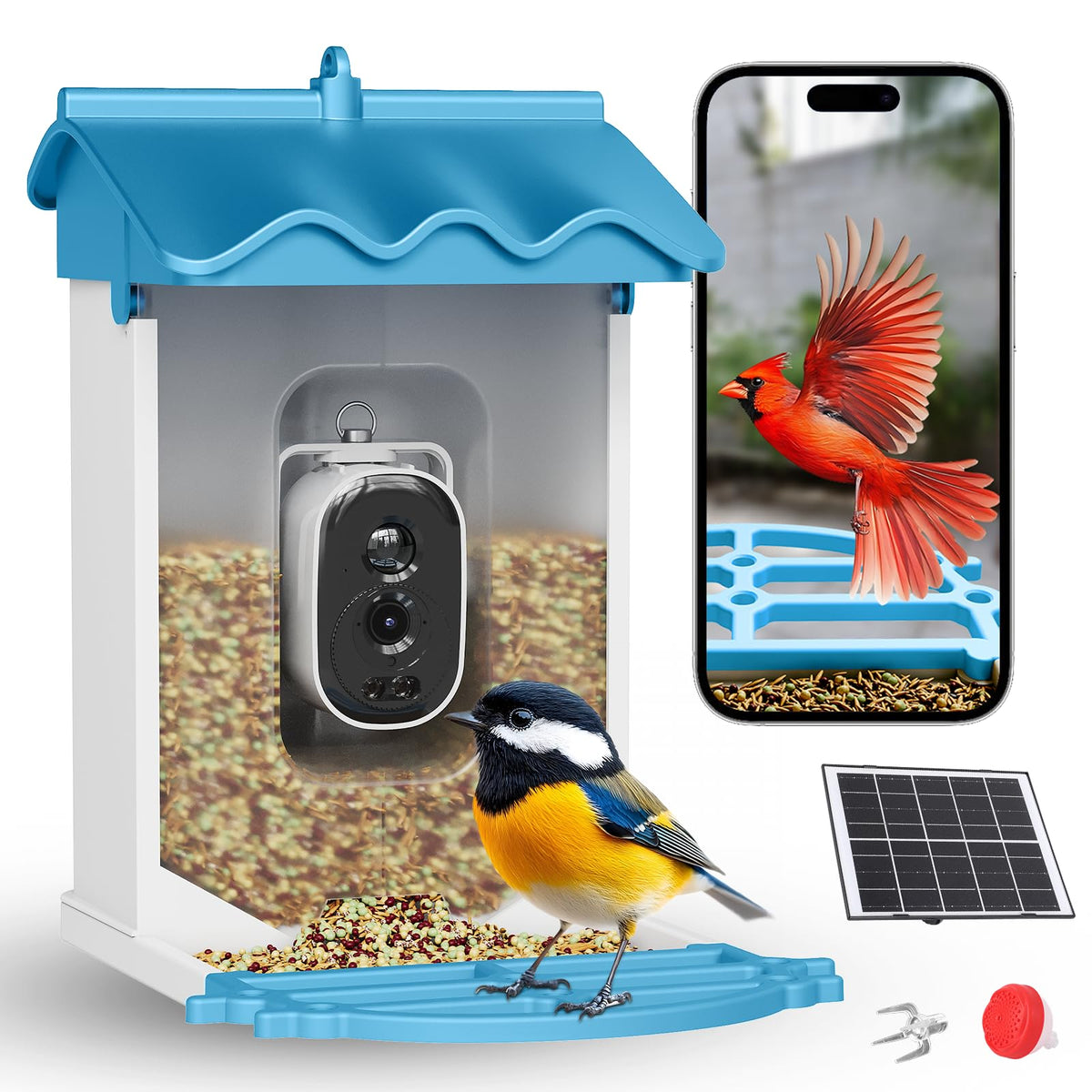 Garvee Smart Bird Feeder with 2K Camera & AI Recognition - Solar Powered, 2L Capacity, Night Vision, App Alerts, for Bird Watching, Squirrel Deterrent Function