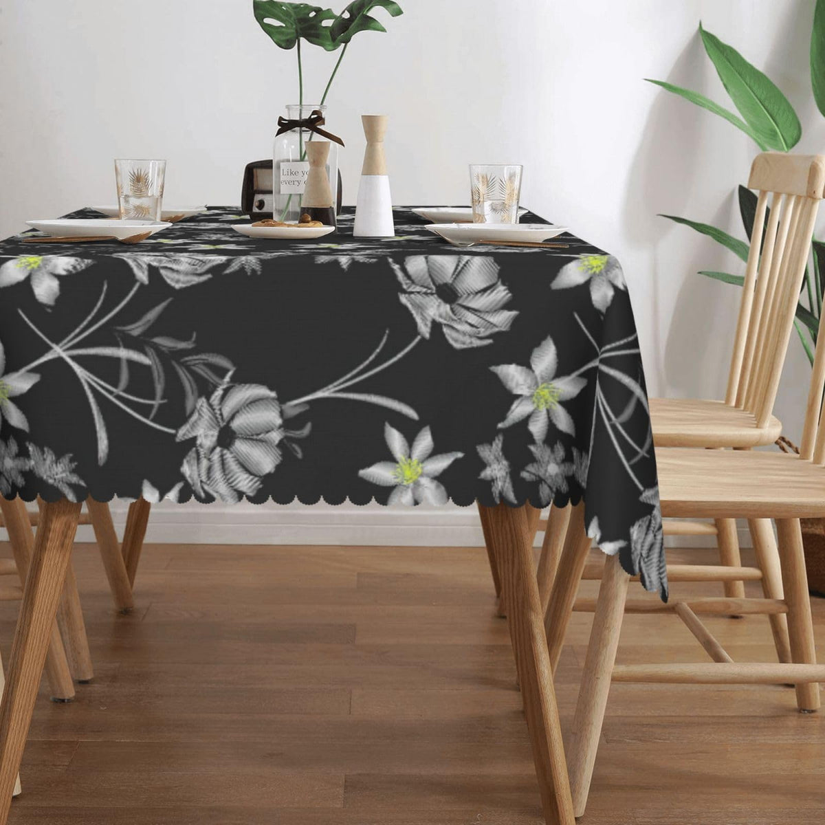 BHYGHJII Rectangular Table Cover Embroidered Floral Print Elegant Fitted Tablecloth for Farmhouse 54x72in