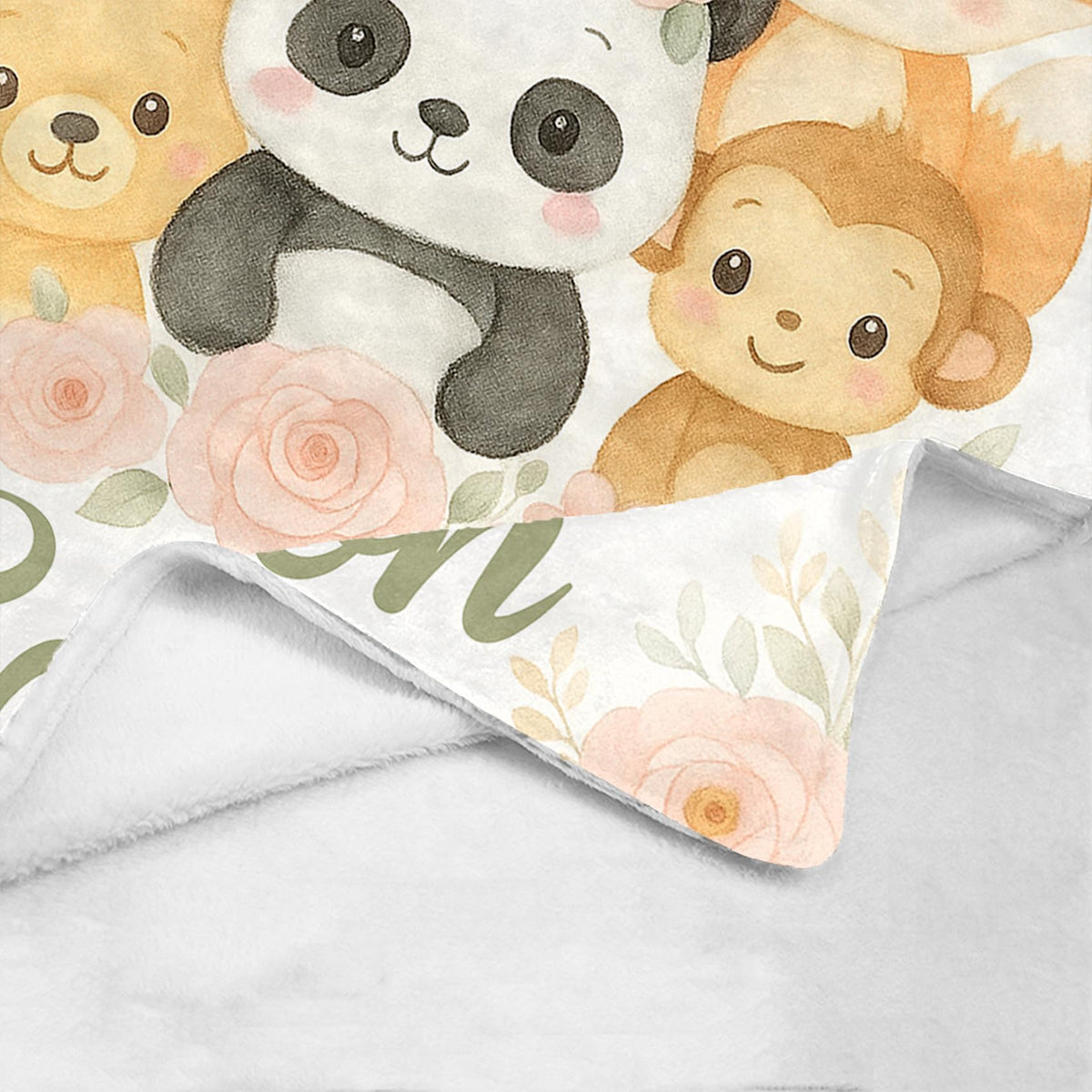 Pink Floral Panda Custom Baby Blanket with Name, Personalized Blankets for Boys Girls, Soft Fleece Throw Blankets for Sofa Couch Bed, Teens Kids Birthday Christmas Personalized Gifts