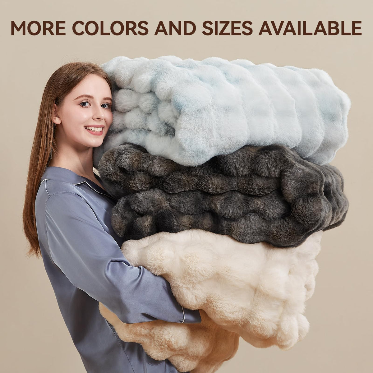 Anysay Faux Fur Throw Blanket, 1000GSM Fluffy Soft Bubble Blanket for Couch Bed, Cozy Plush Warm and Thick Blanket, Fuzzy Rabbit Throw for Living Room Bedroom 50''*60'' Tie-dye Grey