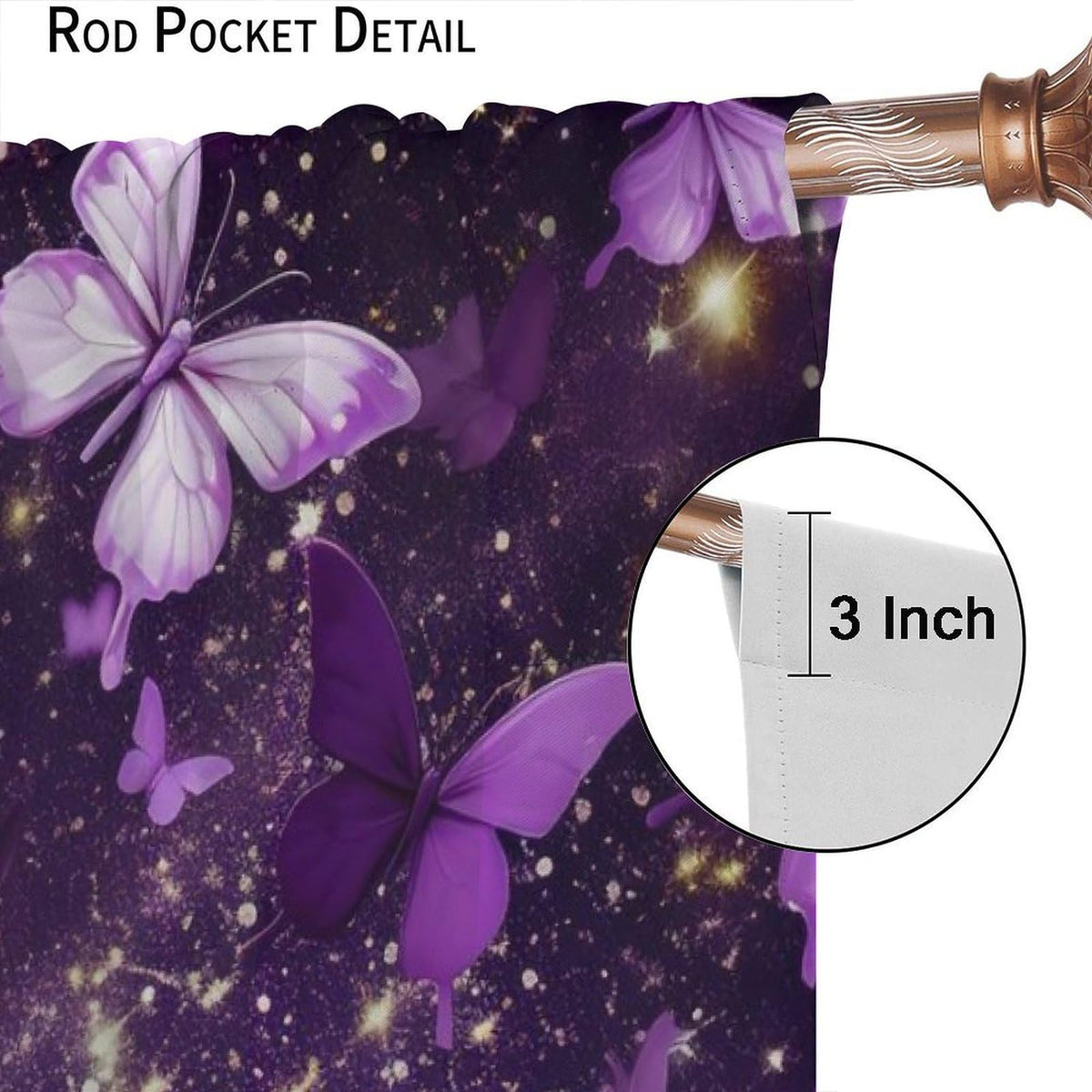 PHTAYOT Butterfly Curtains, Purple Dream Fantasy Starlight Butterfly Pattern for Kids Girls Room Decor, Print Drapes for Living Room Bedroom Kitchen 2 Panel Set 20.5" W X 45" L