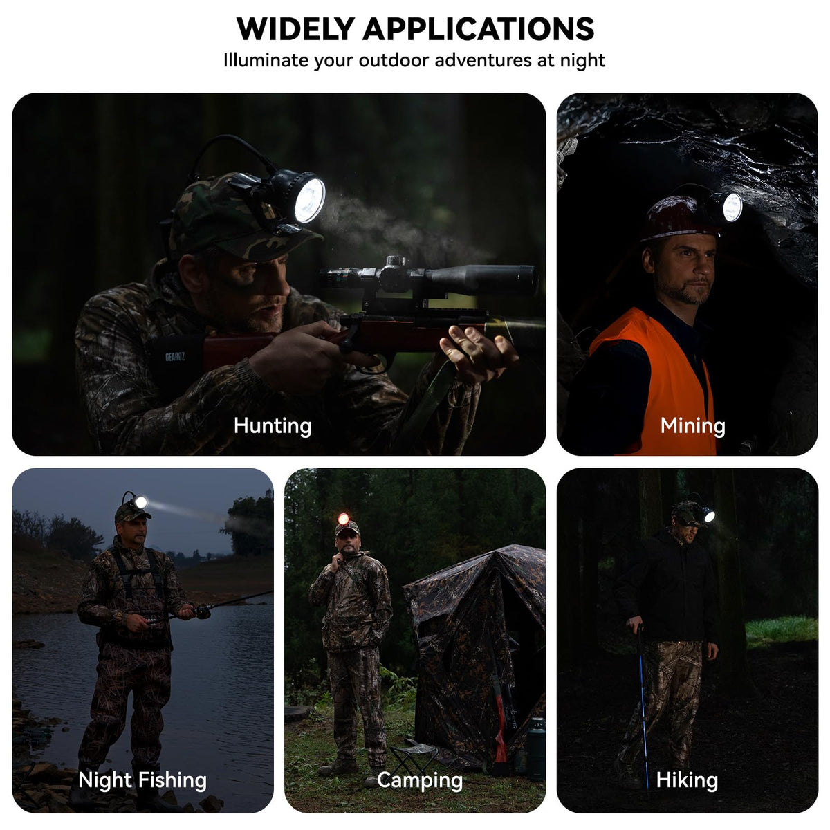 GearOZ 10W LED Coon Hunting Lights for Predator Coyote Hog, 55000 LUX Super Bright Hunting Headlamp Rechargeable, IPX5 Waterproof White Light & Red/Green Optical Filters, 5 Position Switch Soft Cap