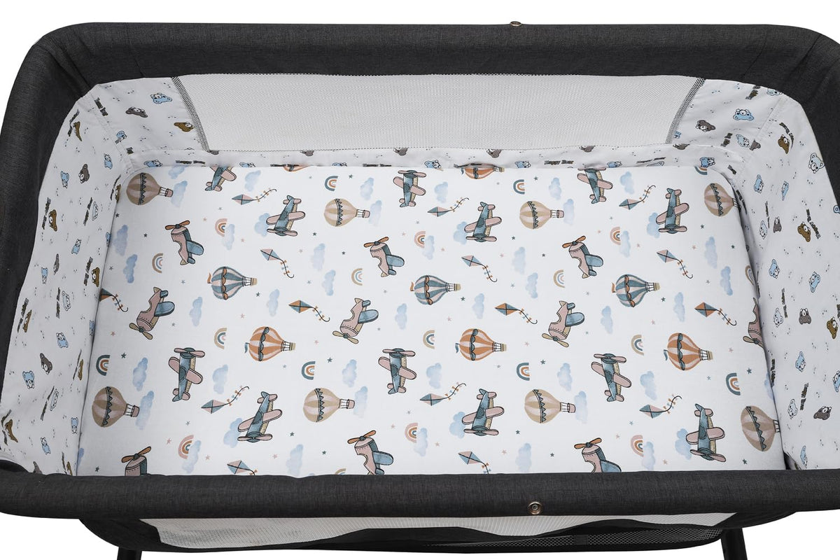 Tontukatu Stretchy Fitted Crib Sheets Set 2 Pack Portable Crib Mattress Topper for Baby Girl Boy,Ultra Soft Jersey Material, Cream & Cloud