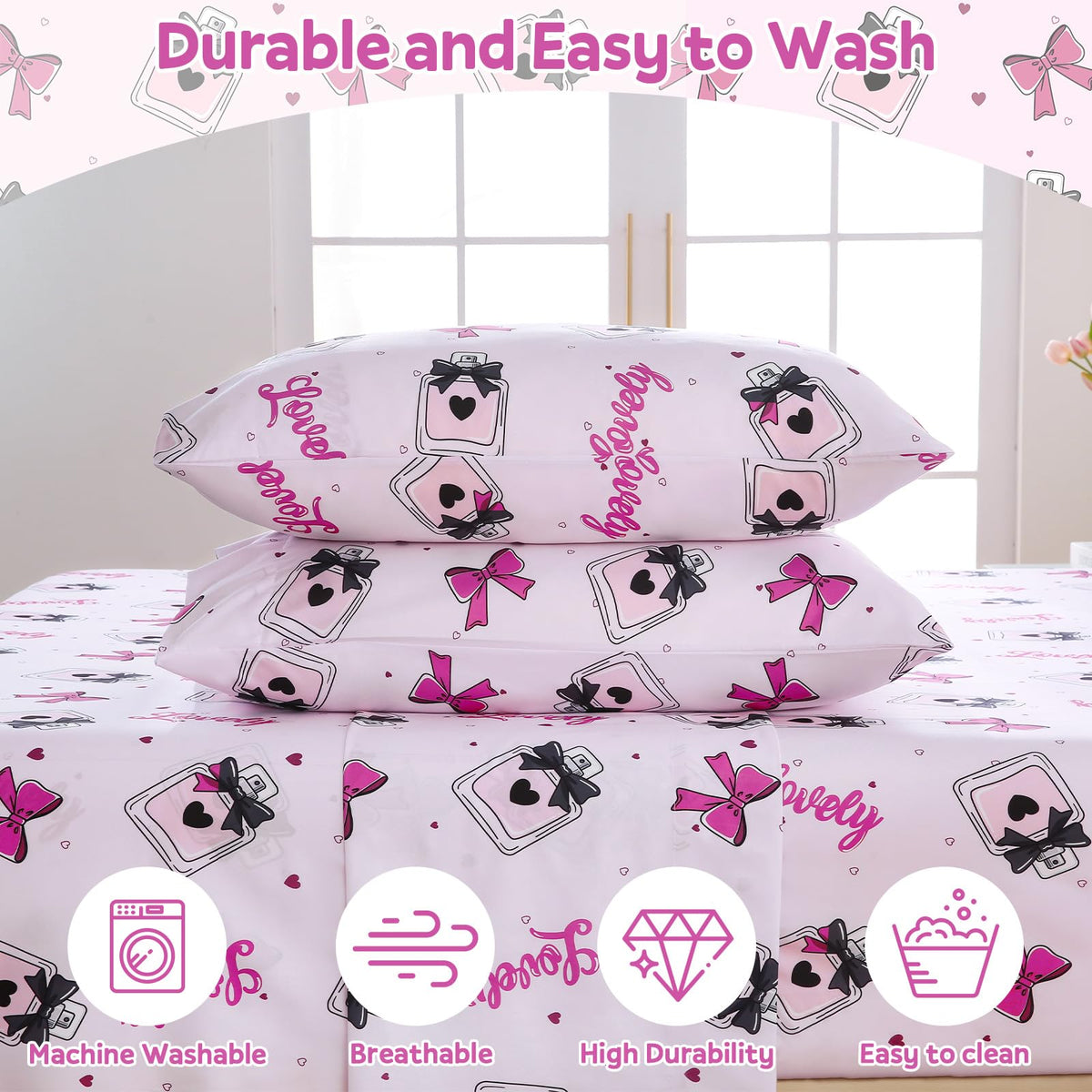 ChicView Twin Sheet Set Kids,3 Pieces Breathable Soft Microfiber Bedsheets for Child Boys Girls, Anti Pilling Deep Pockets Easy Care Bed Sheets, Perfume