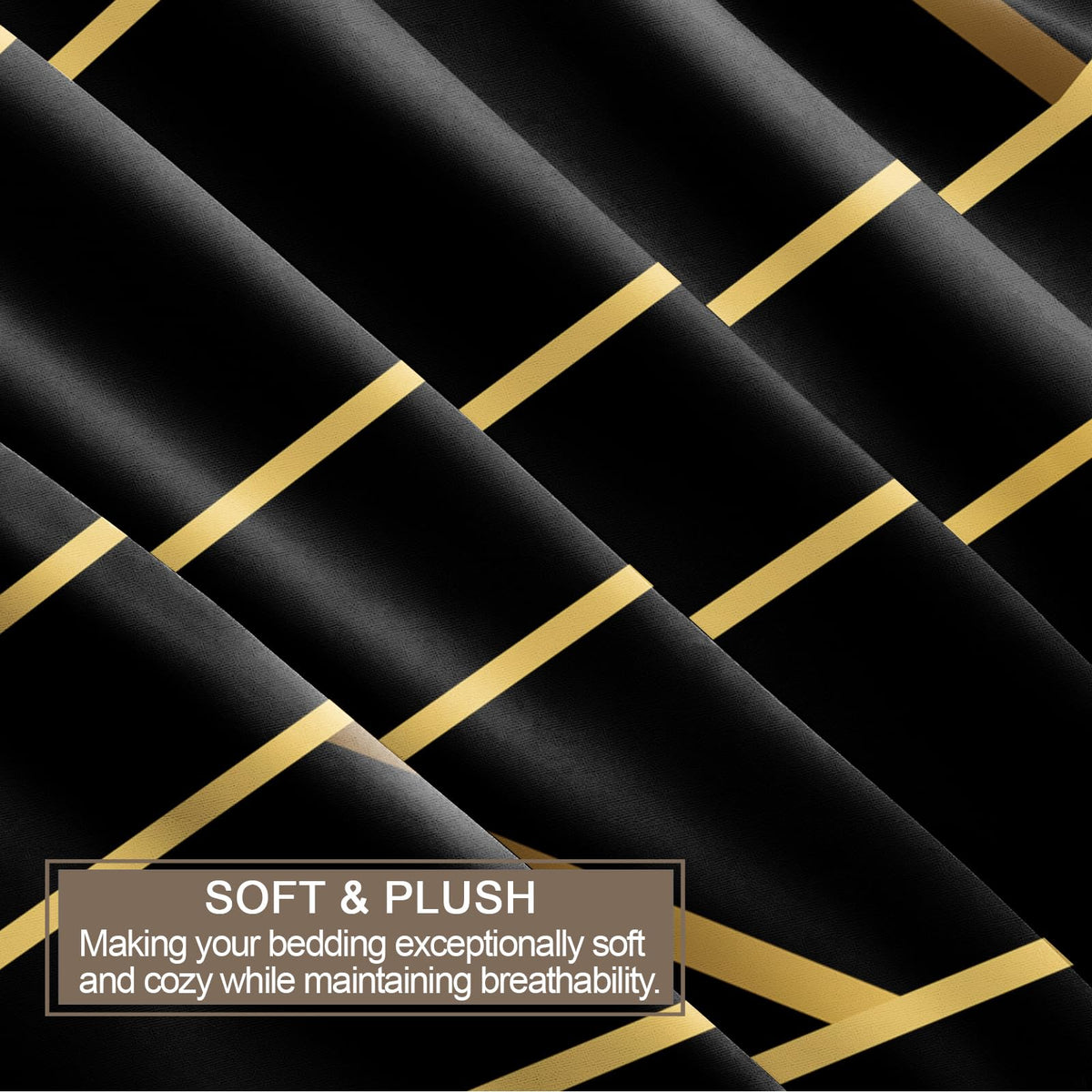 ZAOMIR Geometric Duvet Cover Queen Size, Abstract Modern Geometric Stripes Bedding Set 3 Piece, Black Gold Geometry Lines Patterned Comforter Cover with Zipper Soft Microfiber, 2 Pillowcases