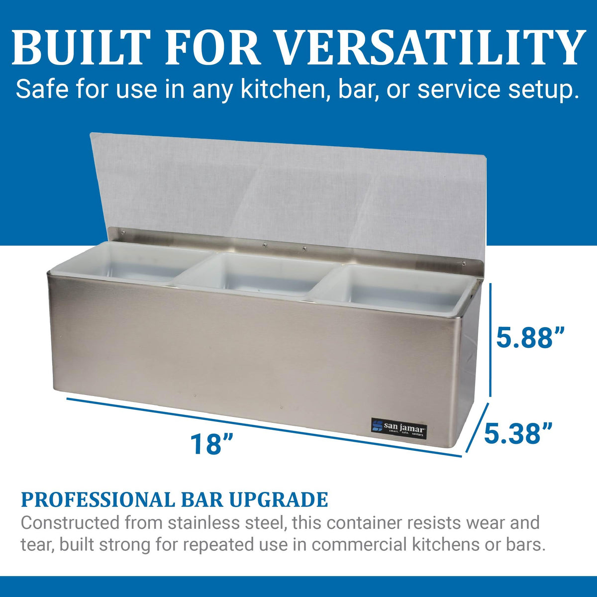 San Jamar Ez-Chill Garnish Center Condiment Holder with Hinged Lid for Kitchen, Bar, And Restaurants, Stainless Steel, 3 Quarts, Silver