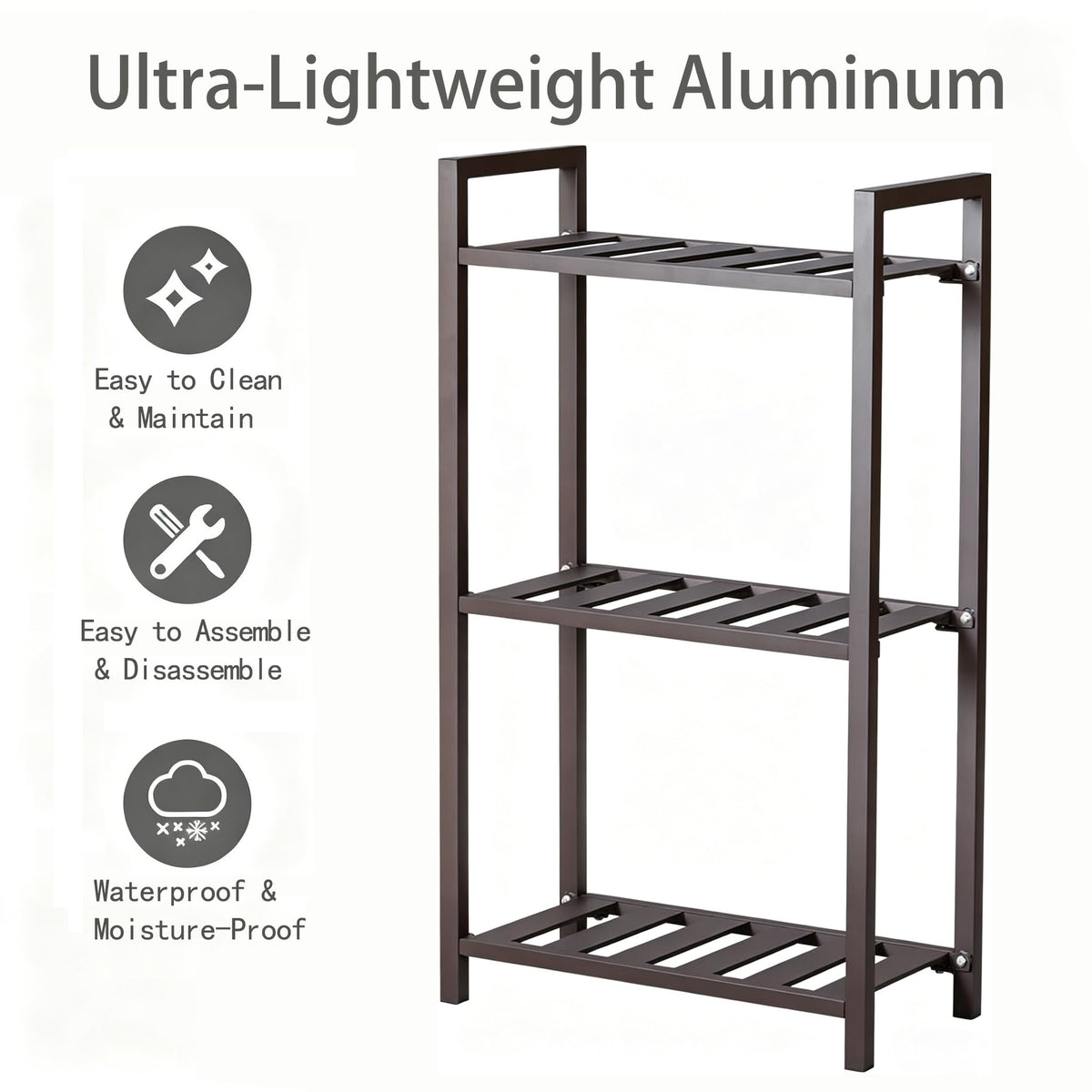 DHYGOTFUR 3-Tier Aluminum Plant Stand, Lightweight Heavy-Duty Plant Shelf, Waterproof Rustproof Multi-Use Storage Rack for Indoor Outdoor, Patio Garden Balcony Bathroom Organizer