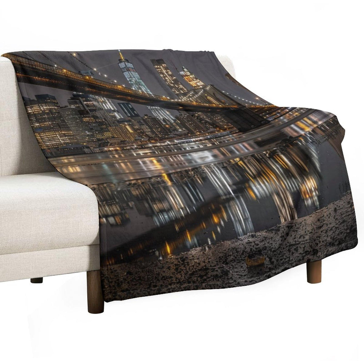 TOWINSFB Novelty City Skyline Flannel Throw Blanket, Soft Lightweight Cozy Warm Bridge River Night Cityscape Blanket for Couch Bed Travel- 30"x40"