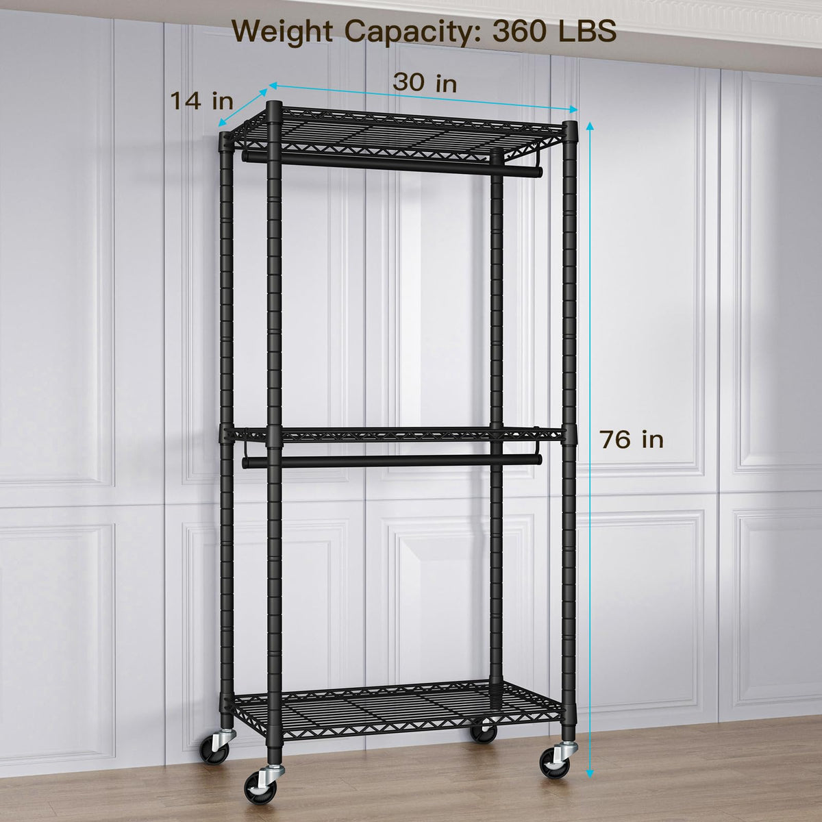 FUTASSI P1 and P1 Medium Black Clothes Rack Bundle, Rolling Closet Rack with Wheels, Metal Garment Rack for Hanging Clothes, Clothing Storage Wardrobe
