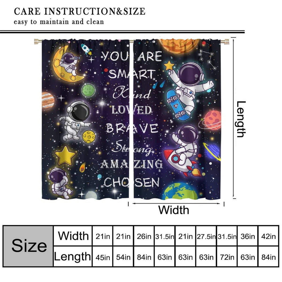 AAVEUP Space Astronaut Blackout Curtains for Kids,Cartoon Universe Galaxy Space Planet Astronaut Inspirational Quotes Learning Window Treatments for Boys Nursery Bedroom Living Room 63x72in