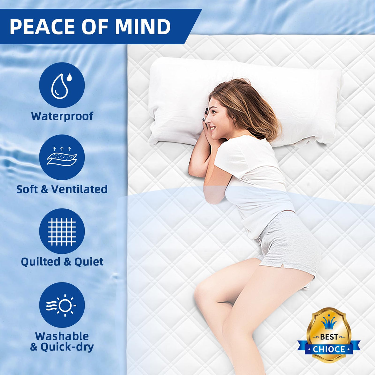 MEELUS Padded Full Mattress Protector, Breathable Waterproof Mattress Pad Cover Fitted Deep Pocket 8"-21", Soft Noiseless Mattress Cover Washable Cooling for Home Hotel Bedroom, White