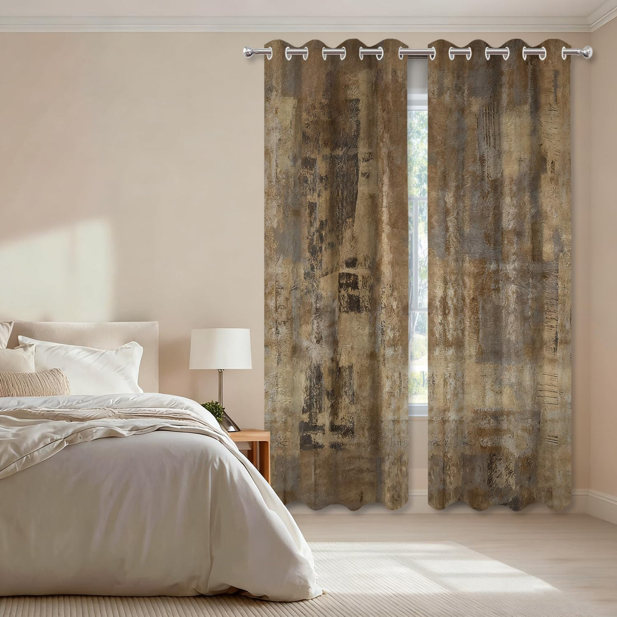 Shrahala Brown Abstract Art Blackout Window Curtains, Grey Acrylic Thermal Insulated Curtains Grommet Top Window Drapes for Living Room, Bedroom (2 Panels,52 x 63 in)
