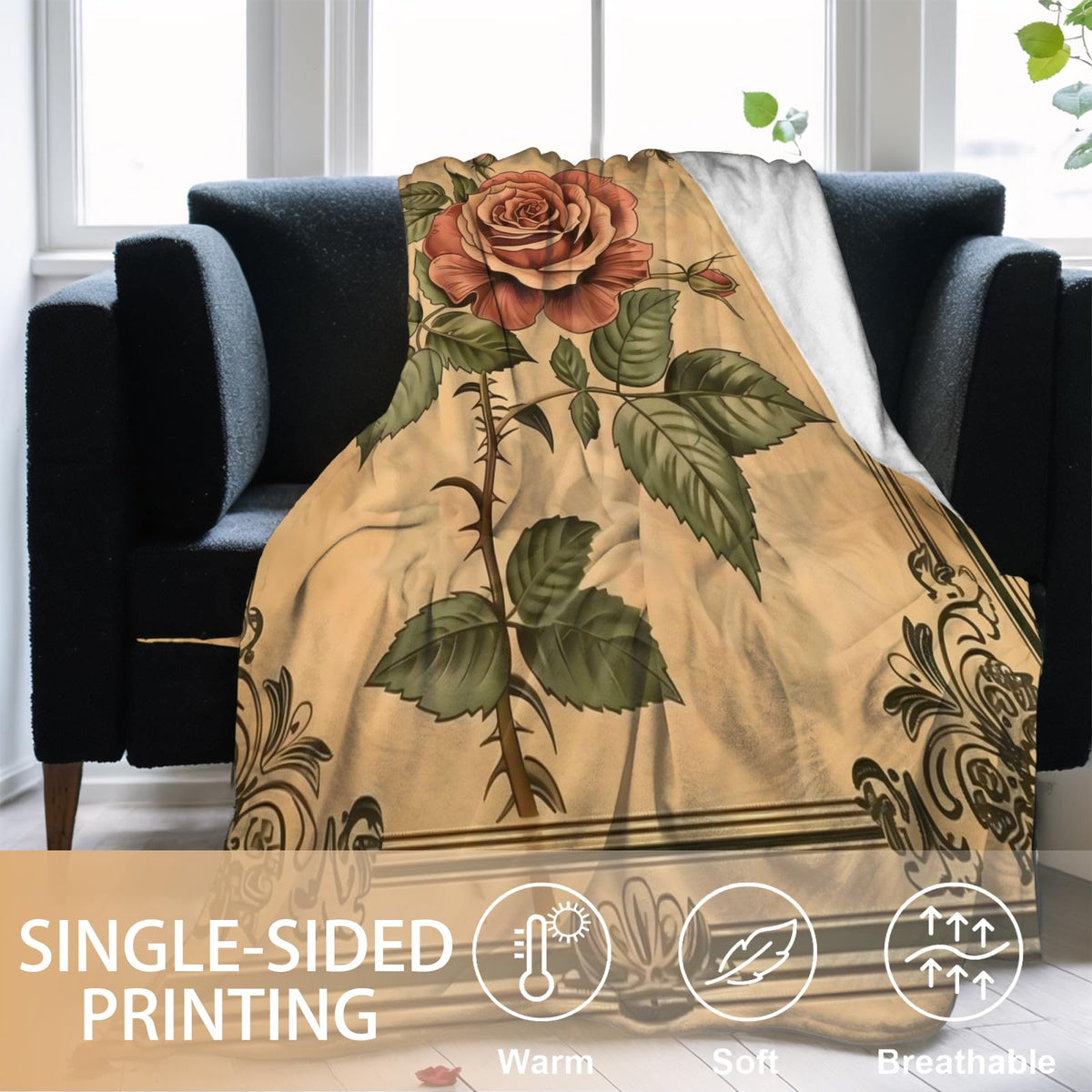 qxfqxf Bright Lemon Blanket Lightweight Blankets Gifts for Adults Flannel Throw with Pink Flower and Navy Leaf Printed for Sofa, Bed, Travel, Picnic, Camping, Office, Summer Decor Throws 60x50 Inch