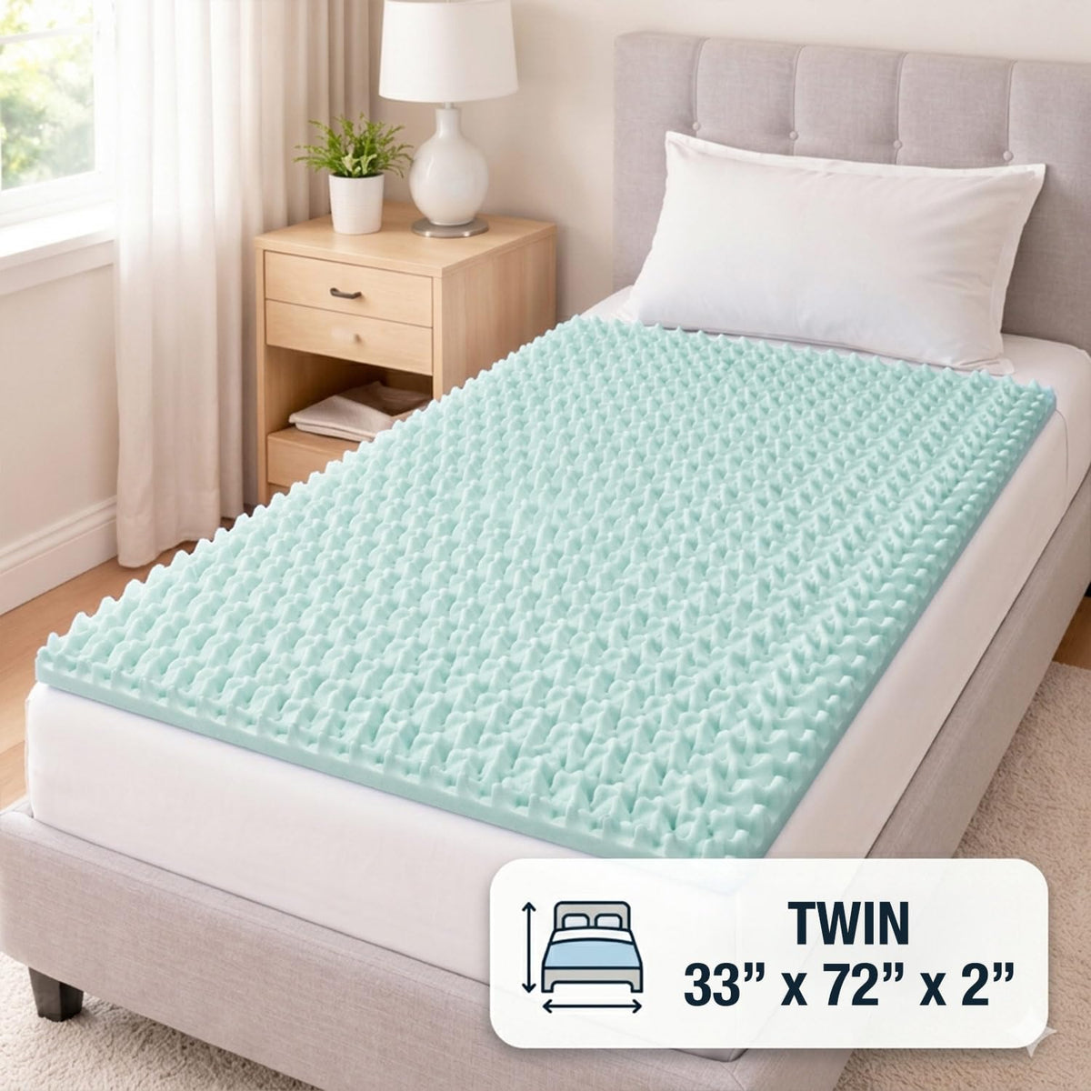 DMI 2-Inch Foam Mattress Topper, Egg Crate Foam Pad for Support, Air Circulation, Pressure Relief & Weight Distribution, Twin Size 33 x 72, Blue
