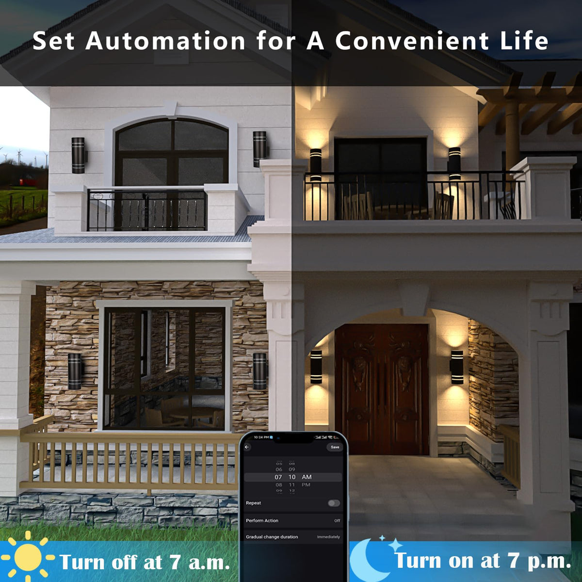 iYogaled Smart RGB Outdoor Wall Lights, 2 Pack Front Porch Light Fixtures, Cylinder Up and Down Lights Outdoor Wall Sconce, Exterior Lighting Fixture Compatible with Google Assistant Alexa