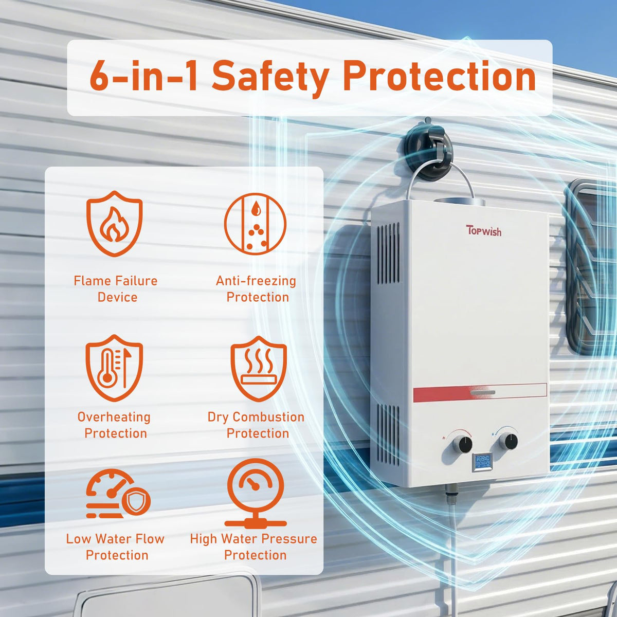 TOPWISH Portable Propane Water Heater Tankless, 8L 2.11GPM Instant Gas Hot Water Heater 54,500 BTU with Digital Display Handle Overheating Protection for Outdoor Camping RV Cabin Shower