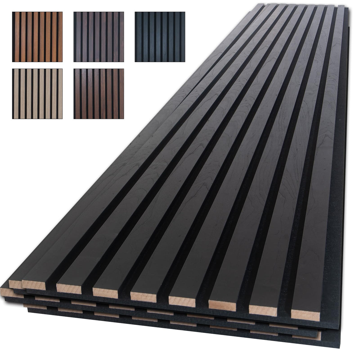 NeatiEase Wood Panels for Wall, 4-Piece 94.5" x 11" Soundproof Wood Slat Wall Panel for Interior Wall Decor Noise Cancelling, Acoustic Wall Panels, Sound Absorbing Panel (Black)