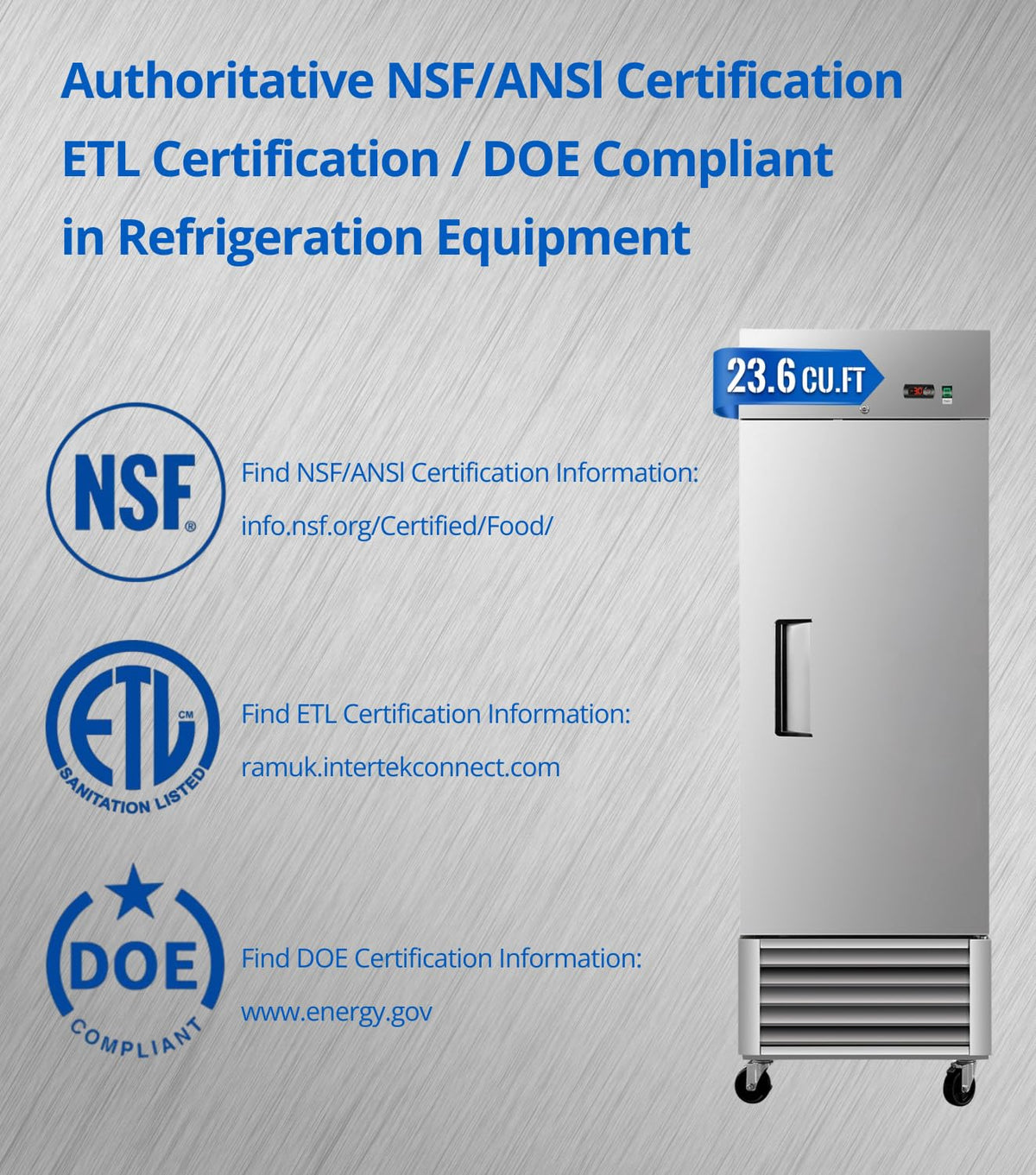 27" W Commercial Freezer, ETL Certified 23.6 Cu.ft Stainless Steel Reach-in Upright Freezer,Auto Defrost,Fan Cooling,Digital Temperature Control (-10°F - 10°F) Used to Restaurant,Bar,Shop