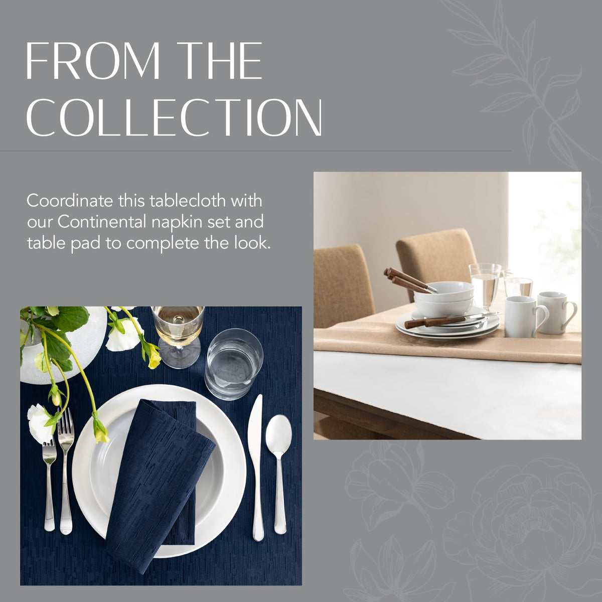 Threadmade Continental Solid Texture Water Resistant Tablecloth, Navy - 52" W x 70" L
