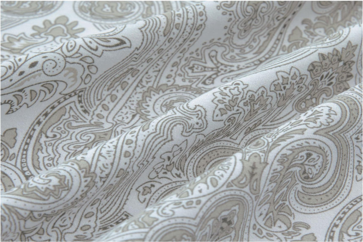 Spirit Linen home 6-Piece King Size Bed Sheet Set - Deep Pocket, Paisley Pattern, Soft and Breathable Bed Sheets, Microfiber Material, Includes 1 Fitted, 1 Flat, 4 Pillowcases - Light Grey Paisley