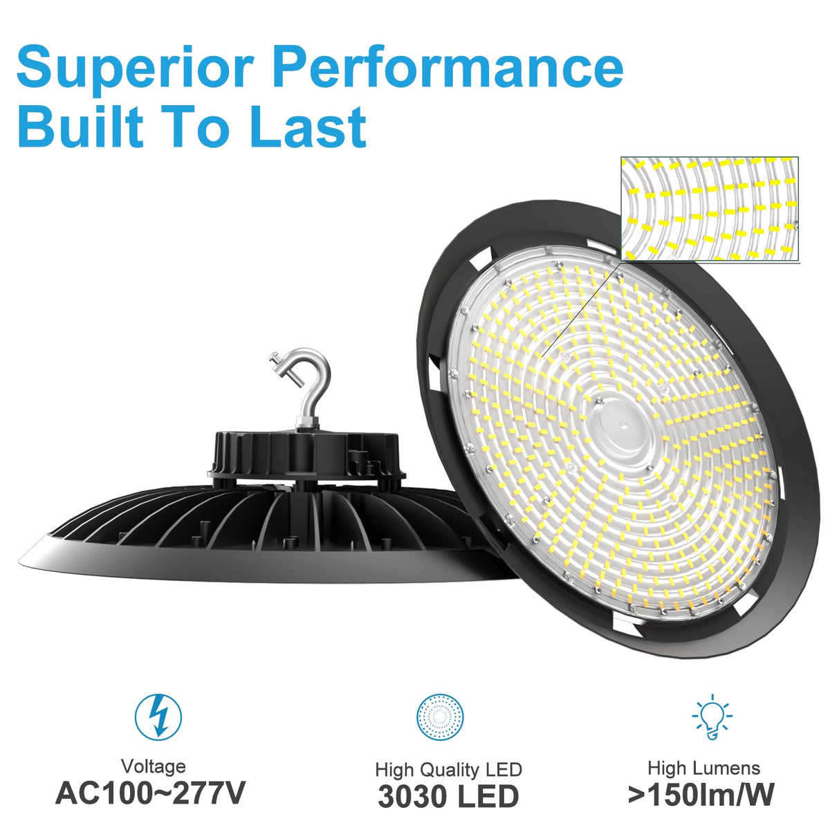 Upgrade 300W High Bay LED Shop Light 45000lm (Eqv.1200W MH/HPS) UFO High Bay Lighting, ETL UFO Lights AC100-277V High Bay LED Light Warehouse,Workshop, Garage & Barn,Plug & Play-6Pack