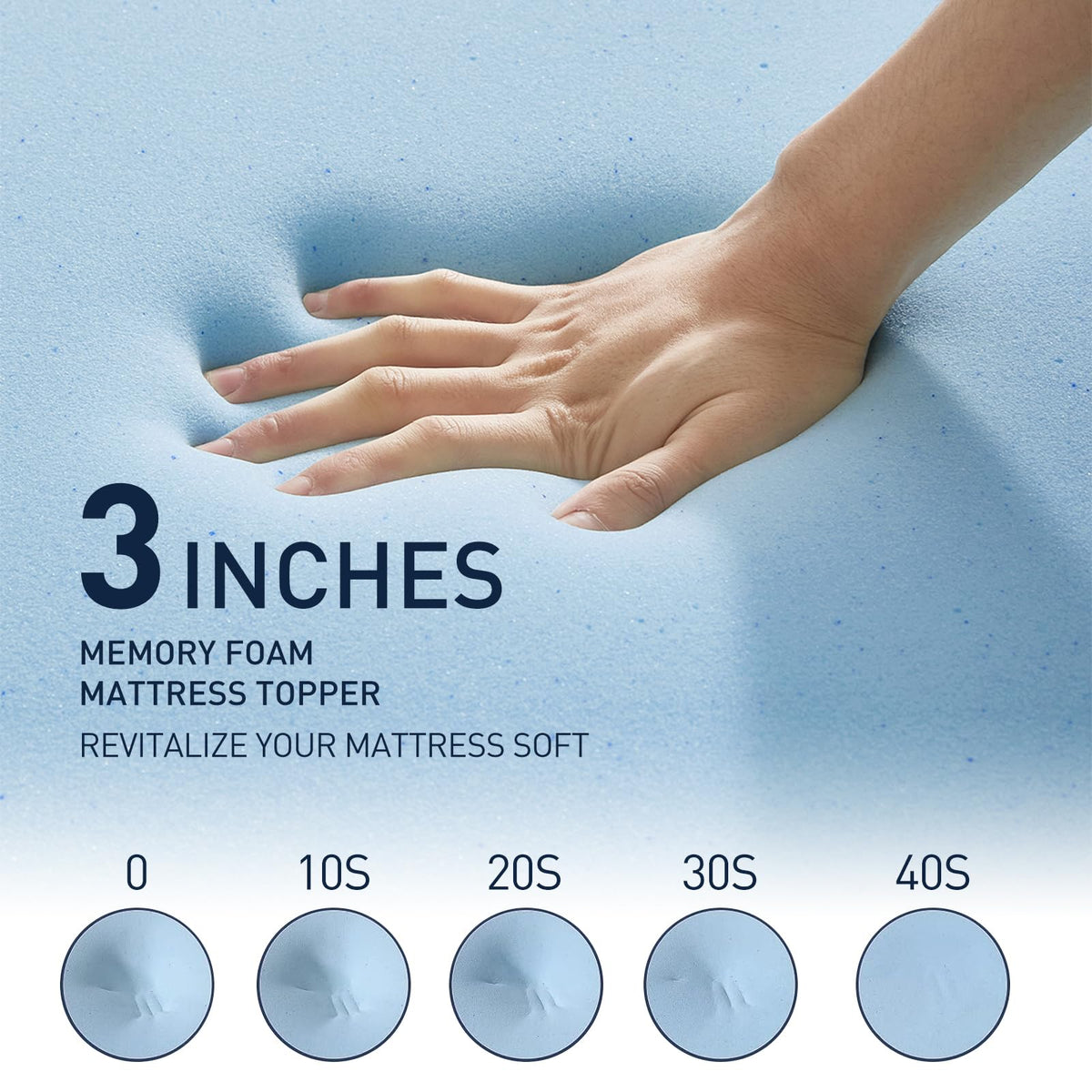 3 Inch Cooling Gel Memory Foam Mattress Topper King - Cooling Ice Silk Removable & Washable Cover, Mattress Topper for Back Pain Relief, Adjustable Strap & Non-Slip, CertiPUR-US Certified