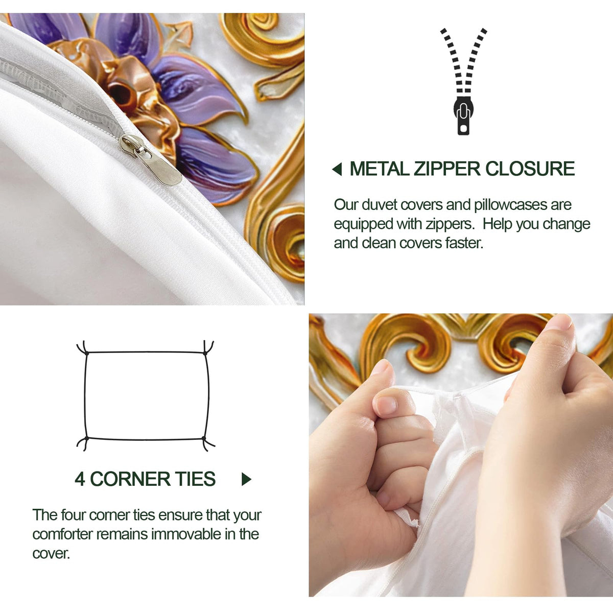ZAMODE Floral Duvet Cover 104" x 90", Vintage Exotic Flower Bedding Set, Luxury Flowers Comforter Cover with Zipper Ties