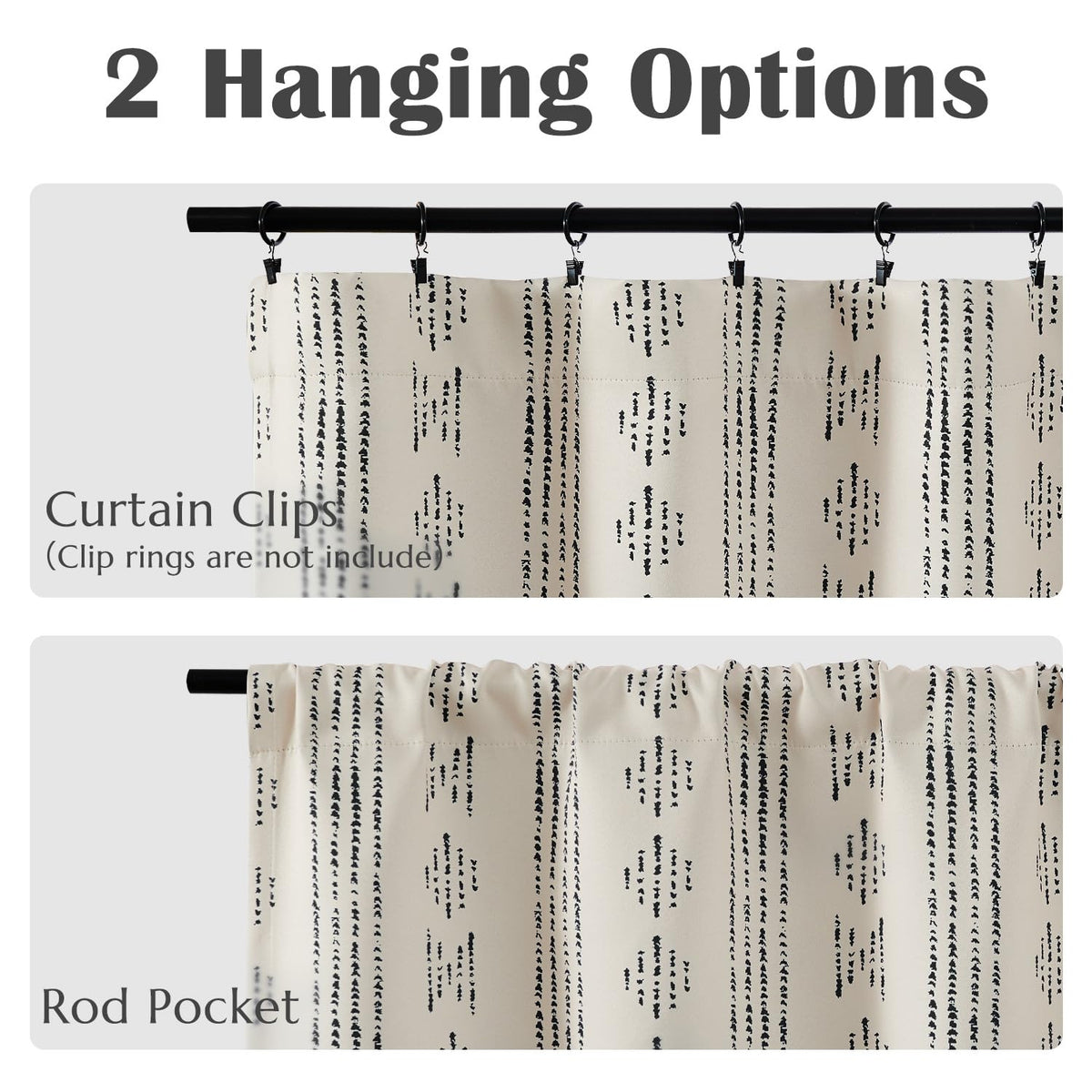 jinchan 95% Blackout Boho Kitchen Curtains 36 Inches Cafe Tier Curtains Bohemian Small Drapes for Bedroom RV Basement Half Window Room Darkening Thermal Insulated 2 Panels Black on Beige