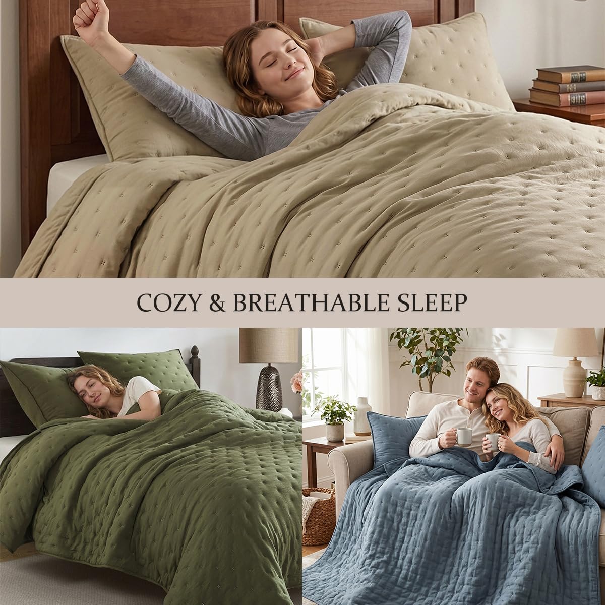 ROARINGWILD Dusty Blue Twin Size Quilt Bedding Set, Lightweight Soft Bedspread, Farmhouse Rustic Country Coverlet, Thin Cloud Comforter for Spring Summer, 1 Pillow Sham, 68x90 inches