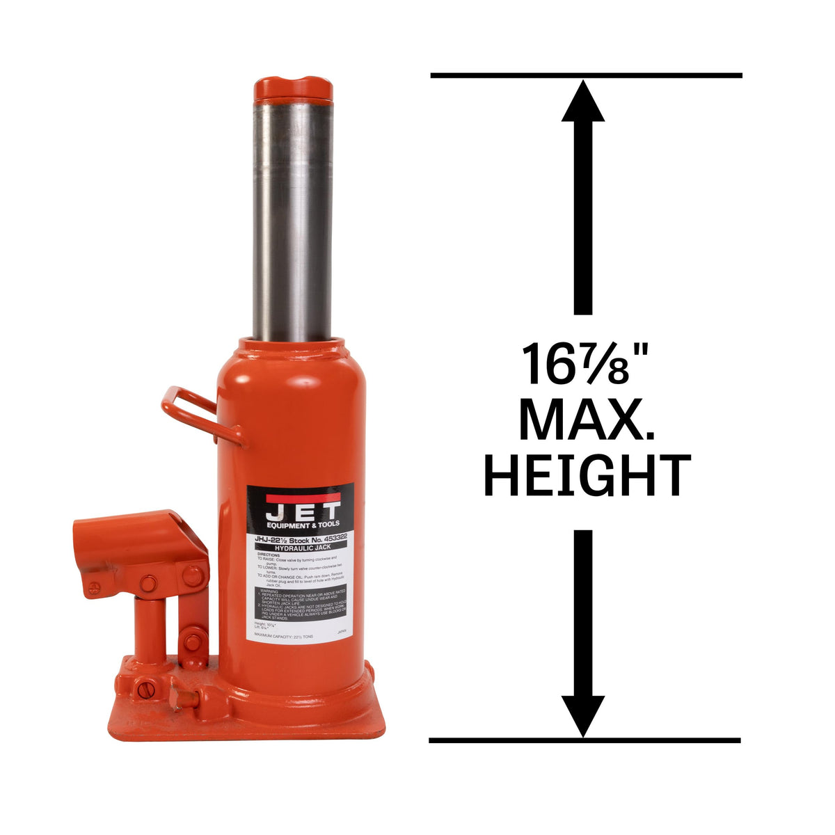 Jet 22.5-Ton Hydraulic Bottle Jack w/Handle (JHJ-22-1/2)
