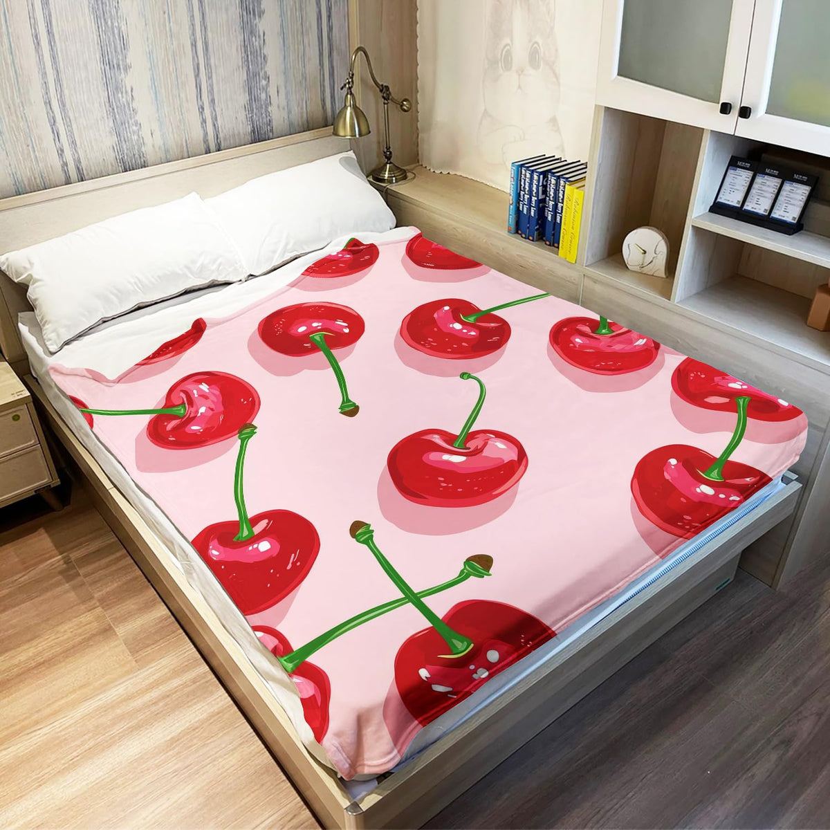XSMEI Cherry Pattern Throw Blanket, Decorative Fleece Blanket with Fresh Fruit Design, Super Soft Warm and Cozy, Gifts for Women Girls Kids, 60" x 80"