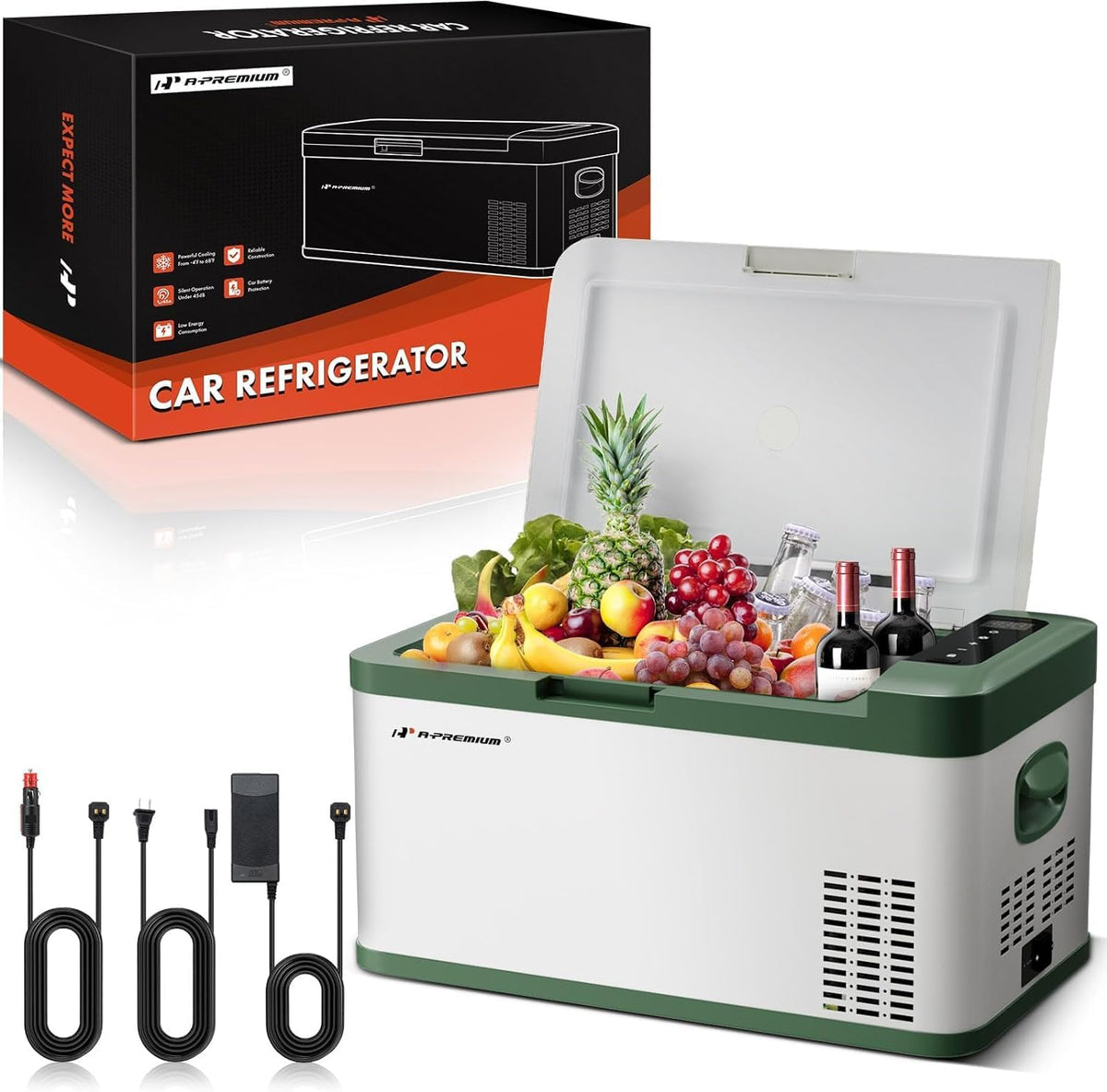 A-Premium 12 Volt Refrigerator 21QT/20.1L Portable Car Fridge Cooler, -4°F~68°F Portable Freezer Fast Cooling with 12/24V DC & 110/240V AC for Home Party Camping RV Roadtrips Truck Outdoor Use