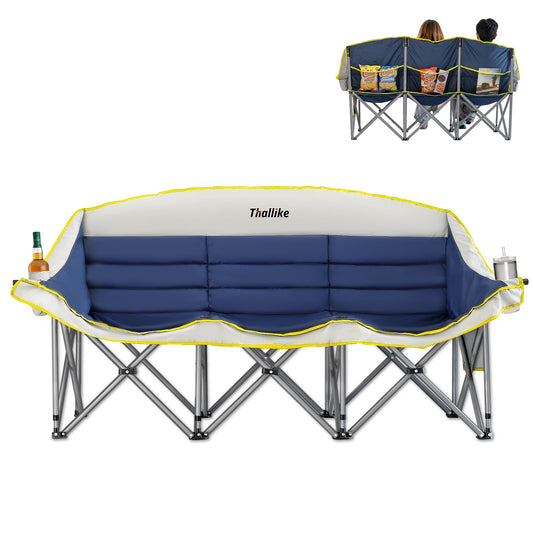 Thallike Double Camping Chair – 2-3 Person Outdoor Folding Sofa with Cup & Wine Glass Holders – Oversized Loveseat Camping Couch for Campfire, RV, Backyard – Supports Up to 1050 lbs