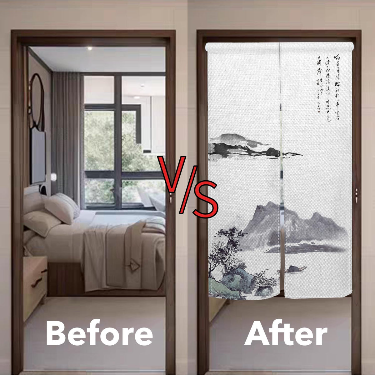 Leowefowa Long Japanese Noren Doorway Curtain Tapestry Entrance Fengshui Curtain for Doorway Tapestry ChinesePrinting Window Treatment for Hnaging Room Bistro Home Decors (Ink, Mount), 33.5"x 70.9"