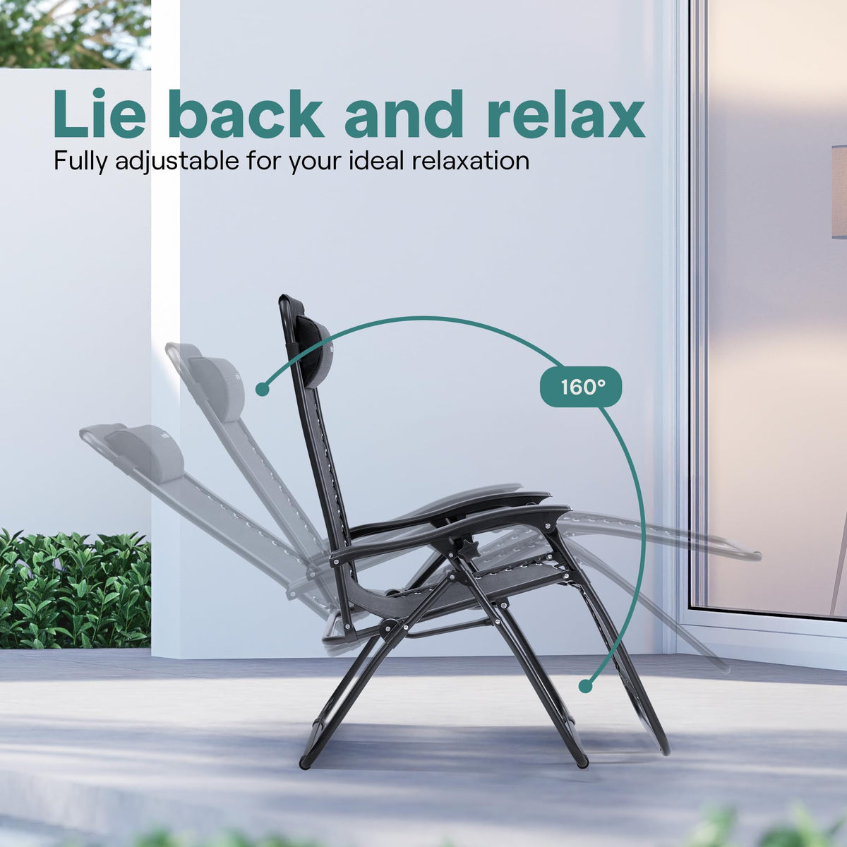 SereneLife Zero Gravity Outdoor Lounge Chairs 2 Pack – Folding Recliners with Side Table, Cup Holder & Padded Headrest – Adjustable Patio Chairs for Lawn, Garden, Deck, Camping (Black)